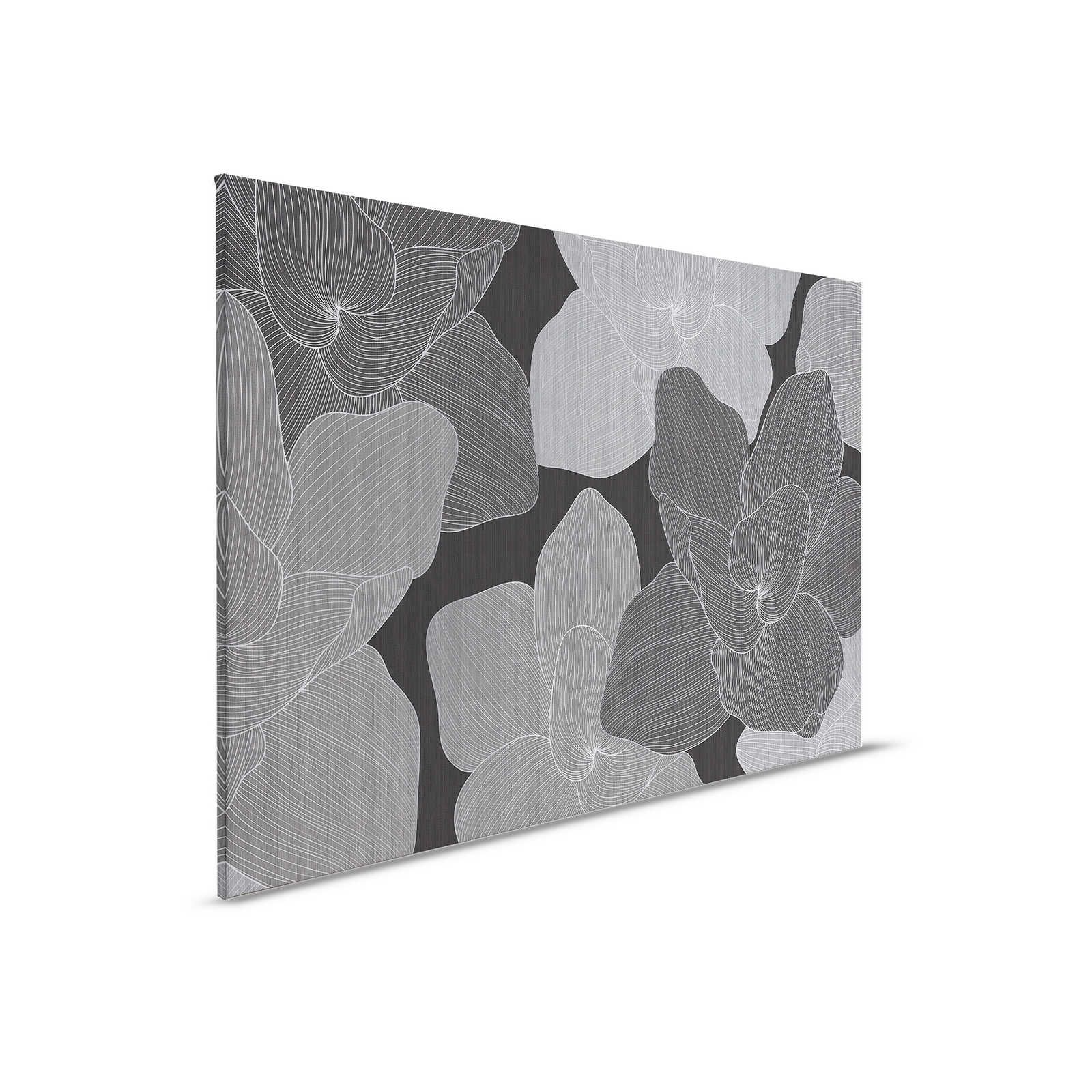 Secret Place 1 - Quadro su tela monocromatica Fiori, nero e grigio - 0,90 m x 0,60 m
