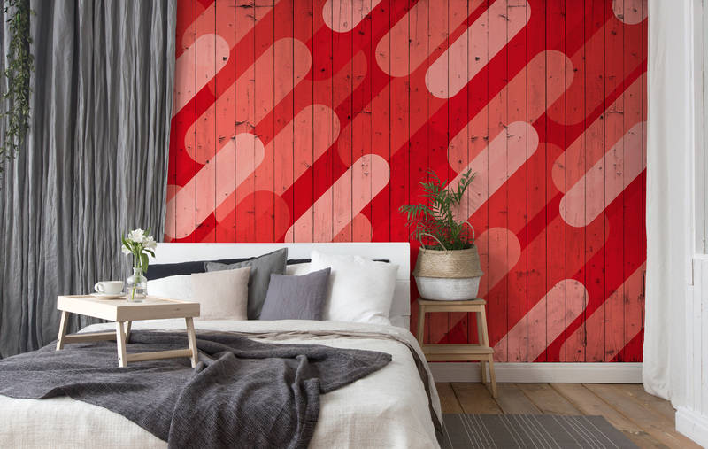             Board Pattern & Stripe Design Behang - Rood, Roze, Crème
        