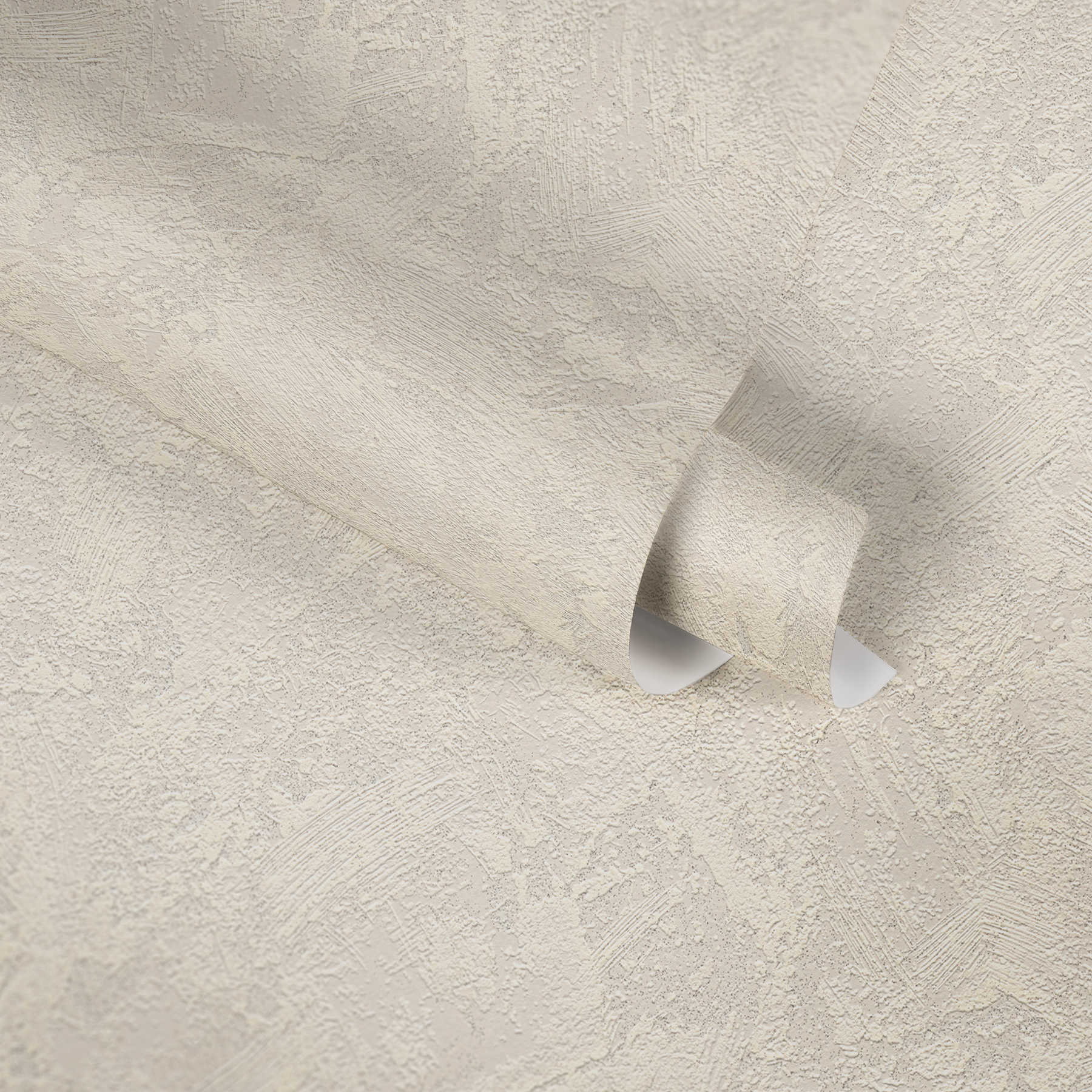             Plaster look non-woven wallpaper with rustic hatching - cream, grey
        