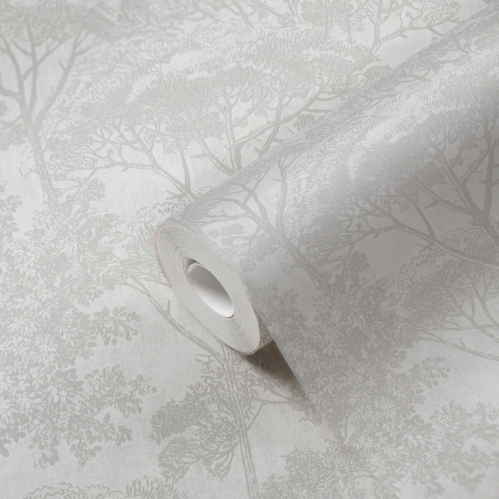            Wallpaper vintage natural pattern trees with linen look - beige, cream
        