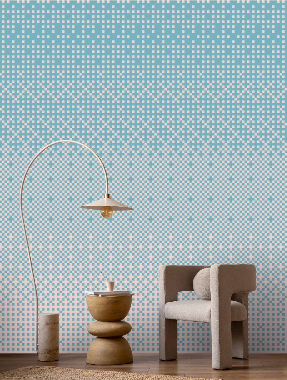             Photo wallpaper »pixi blue« - Cross stitch pattern with pixel style - Blue | Smooth, slightly shiny premium non-woven fabric
        