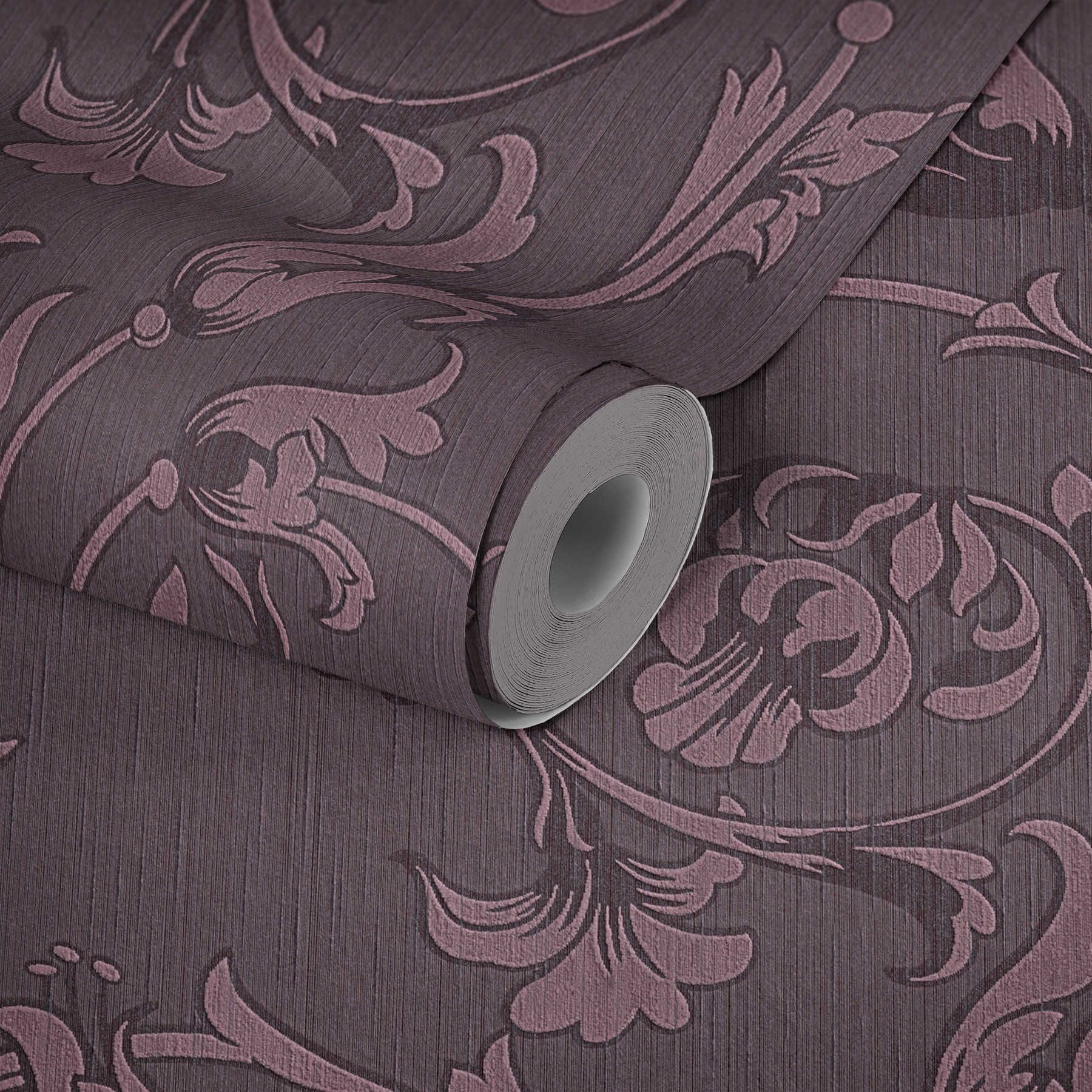             Ornement papier peint avec soie aspect textile - Violet
        