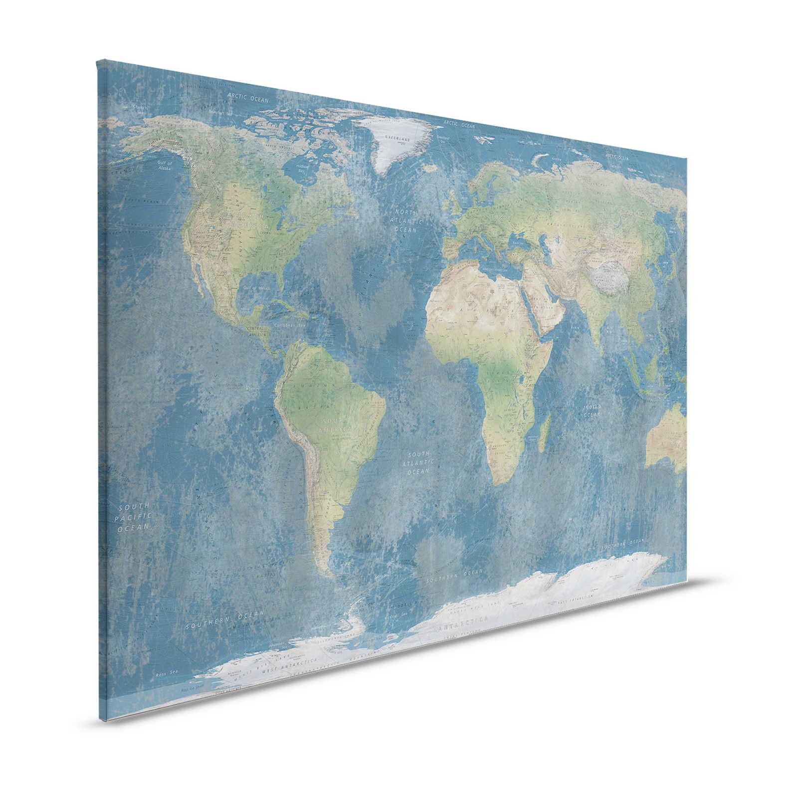 Tableau toile Carte du monde en couleurs naturelles - 1,20 m x 0,80 m
