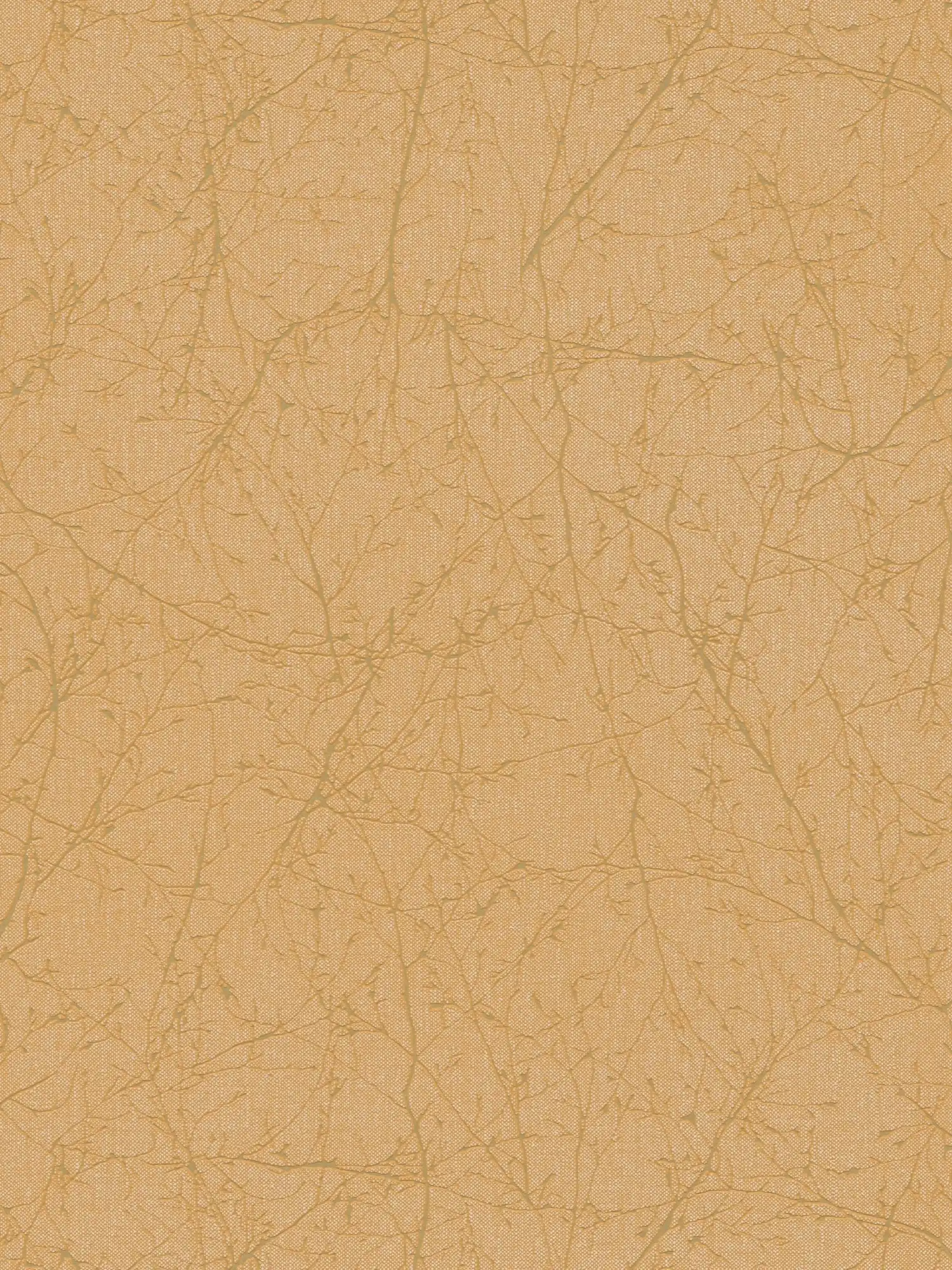 Non-woven wallpaper with branch pattern and light structure - gold, yellow

