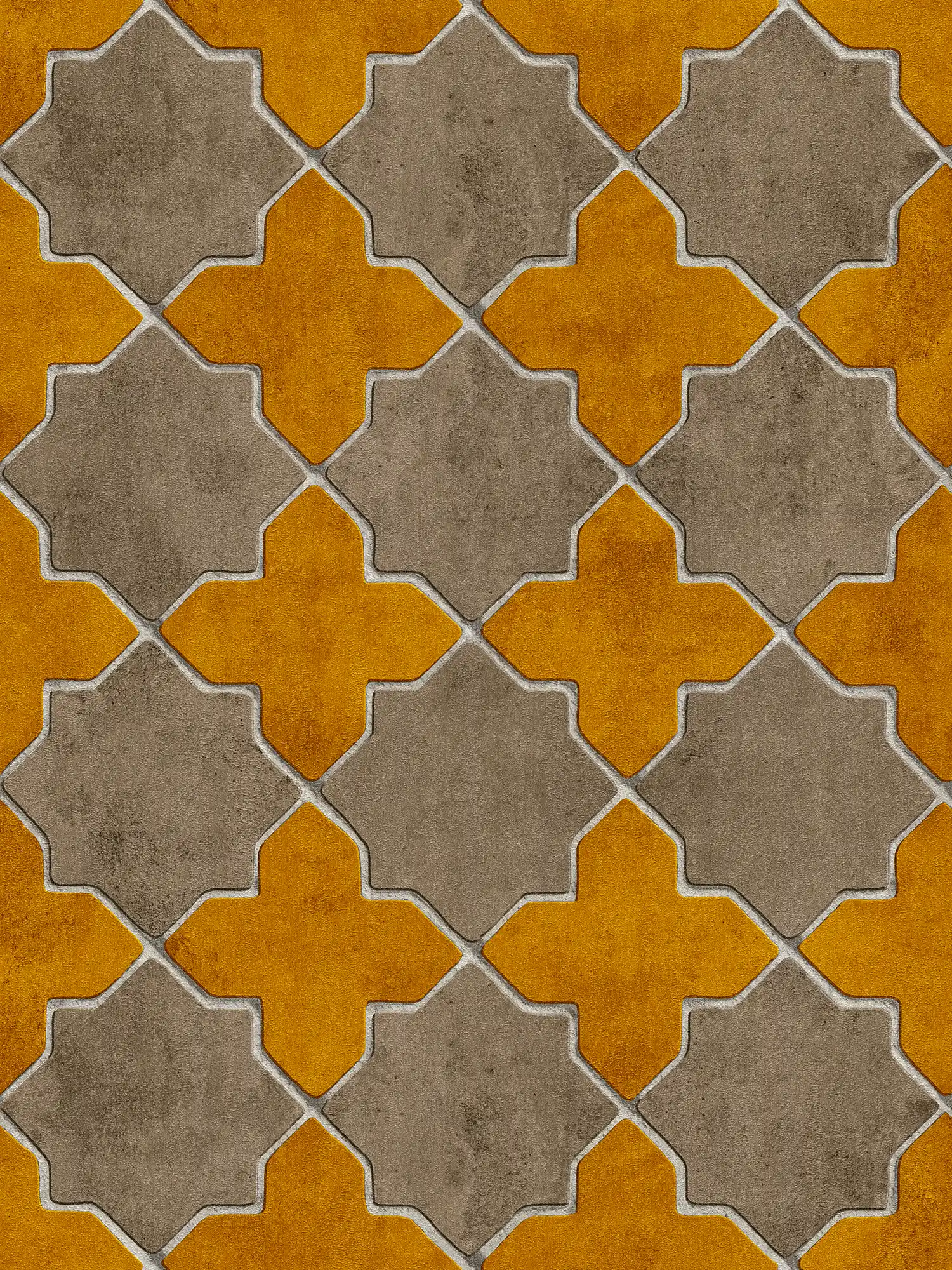Papier peint aspect carrelage marocain - jaune, beige, crème
