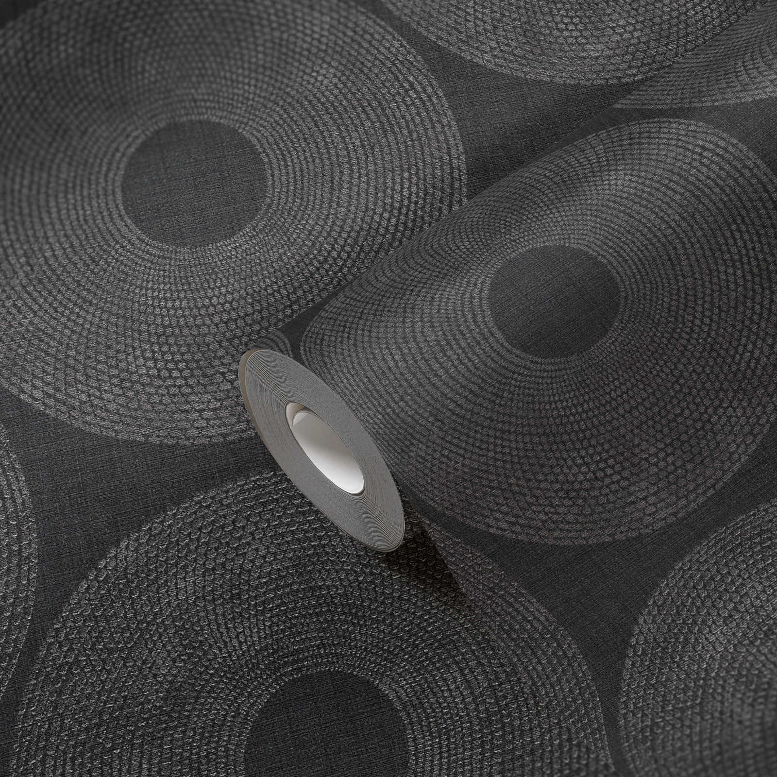             Papel pintado Ethno círculos con diseño de estructura - gris, metálico
        
