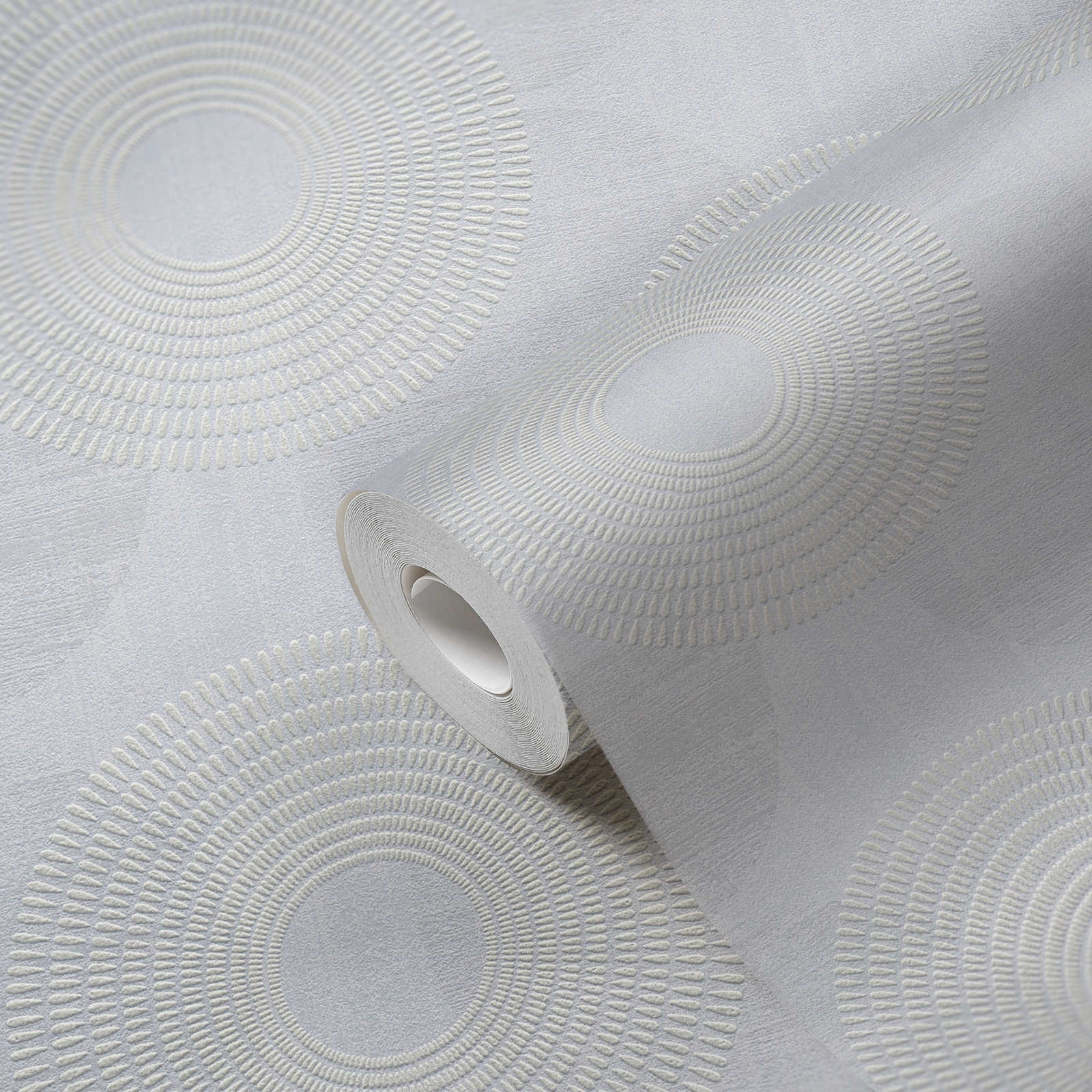             Carta da parati in tessuto non tessuto con disegno geometrico di cerchi - grigio
        