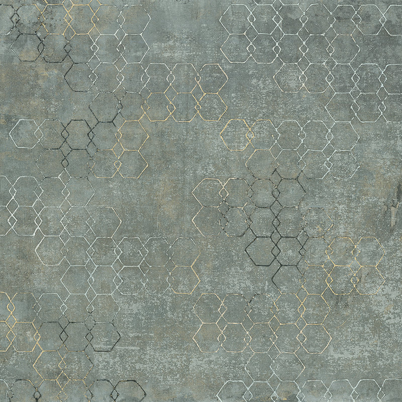         Photo wallpaper concrete look hexagon design & industrial look - grey, white, gold
    