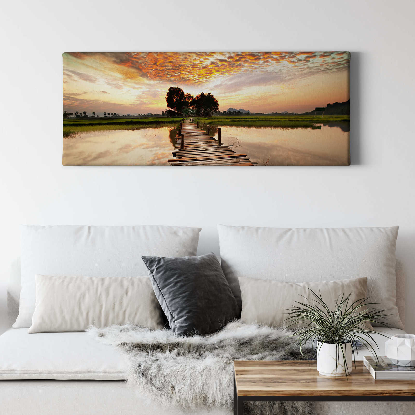             Nature panorama canvas print of water in brown
        