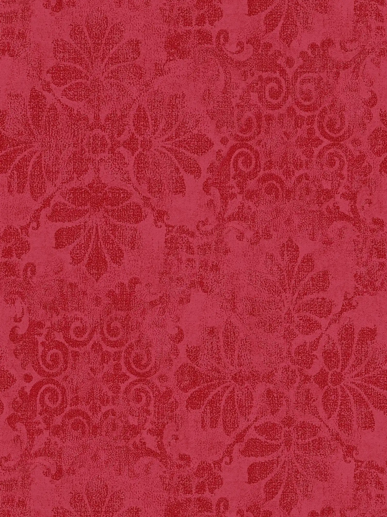 Patroonbehang met bloemenornamenten in vintage look - rood, metallic
