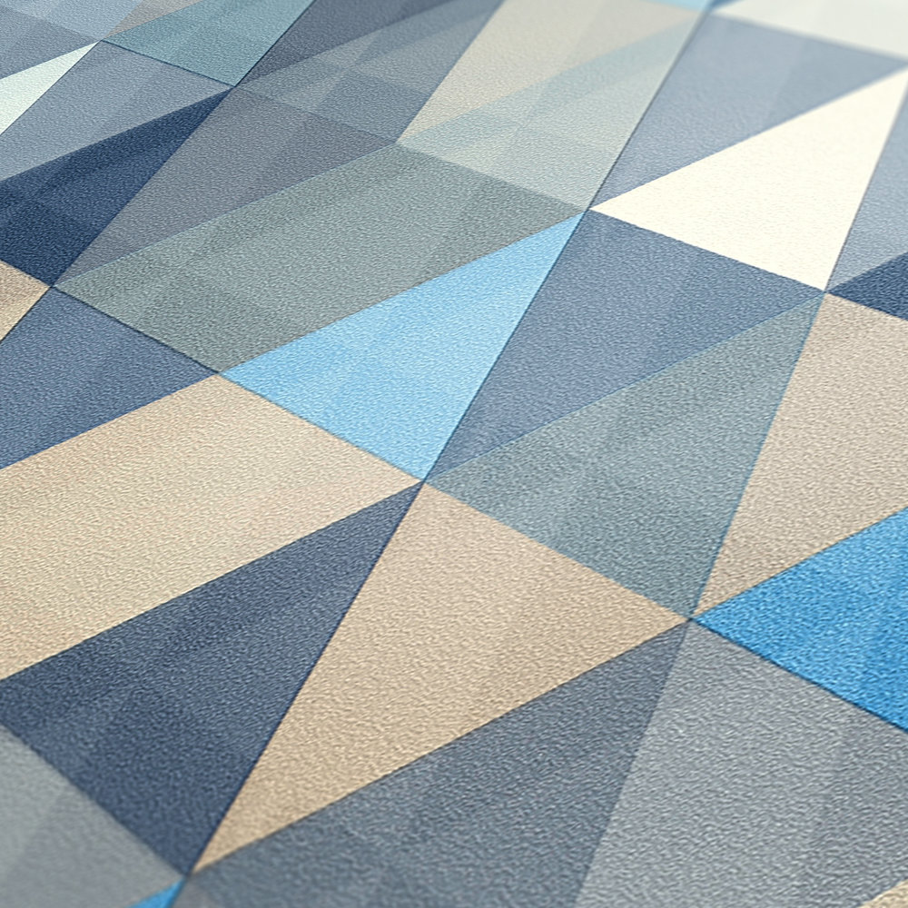             Scandinavian style wallpaper with geometric pattern - blue, grey, beige
        