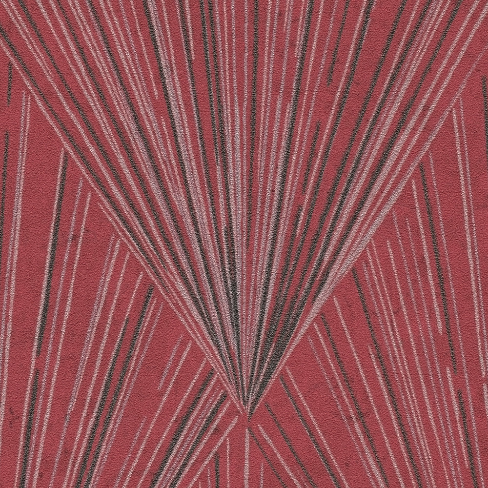             Papel pintado con un moderno diseño Art Deco y efecto metálico - metálico, rojo, negro
        