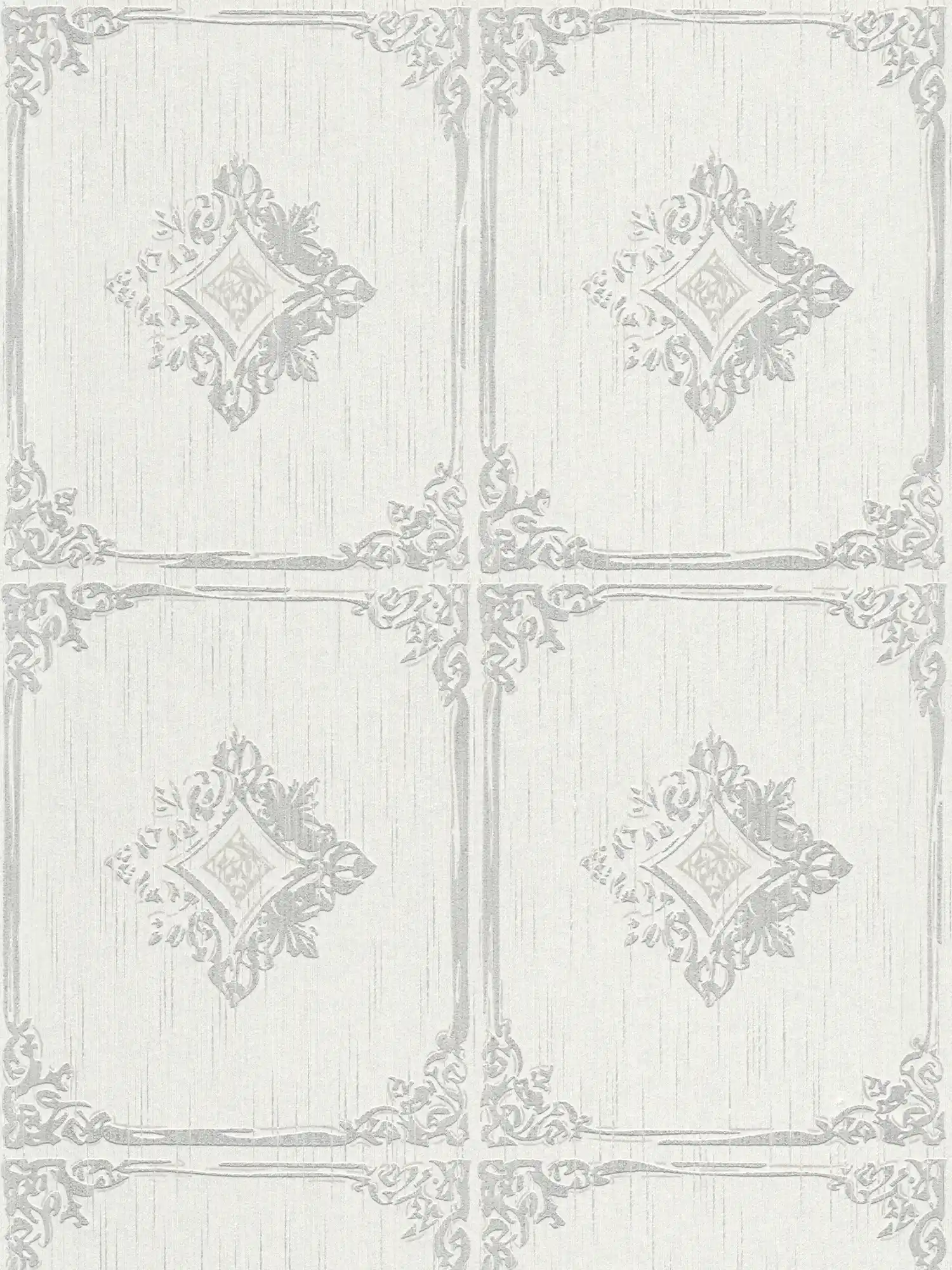 Carta da parati vintage a stucco con cassettoni ornamentali - grigio, bianco

