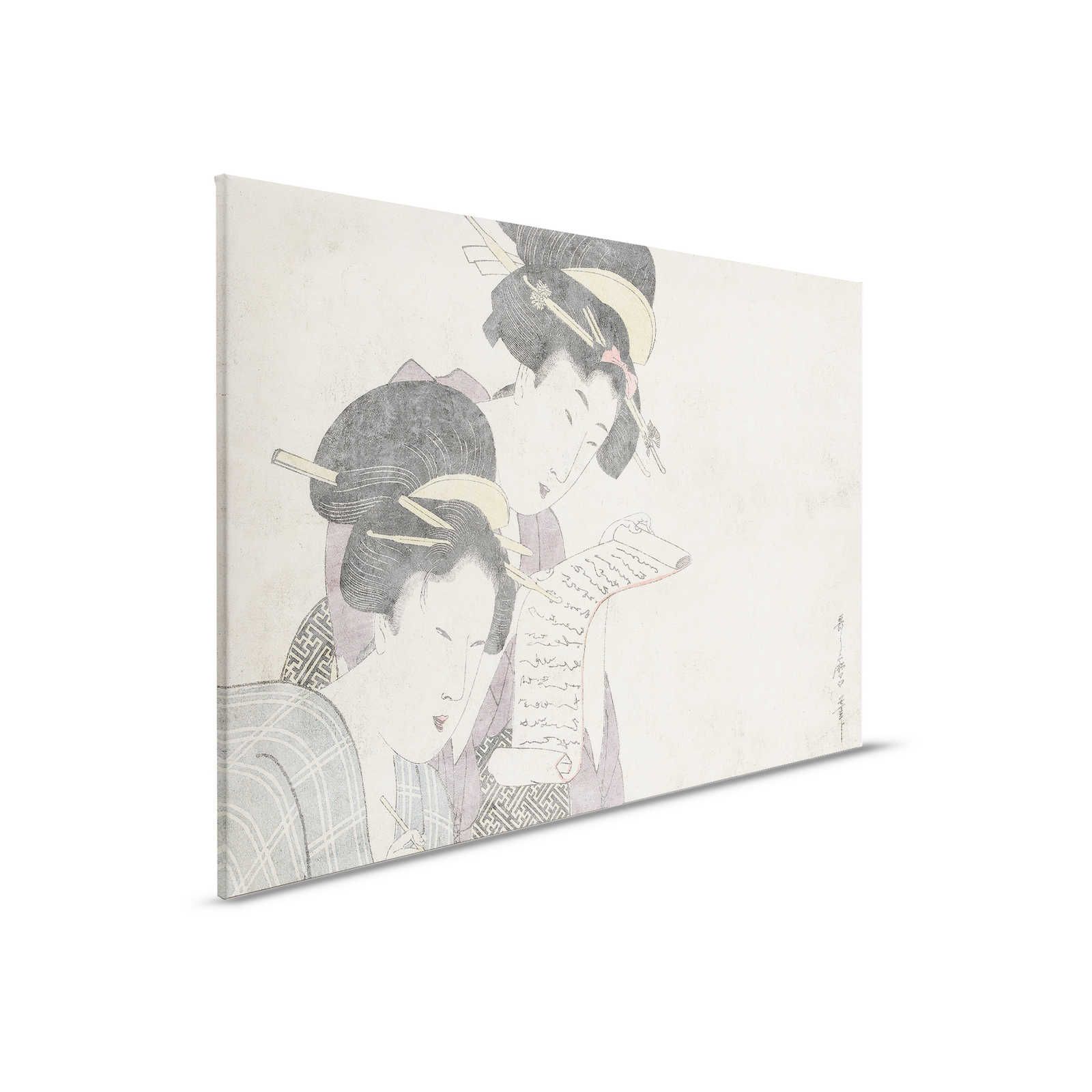 Osaka 3 - Aziatisch Canvas Schilderij Vintage Tekening & Gipsstructuur - 0.90 m x 0.60 m

