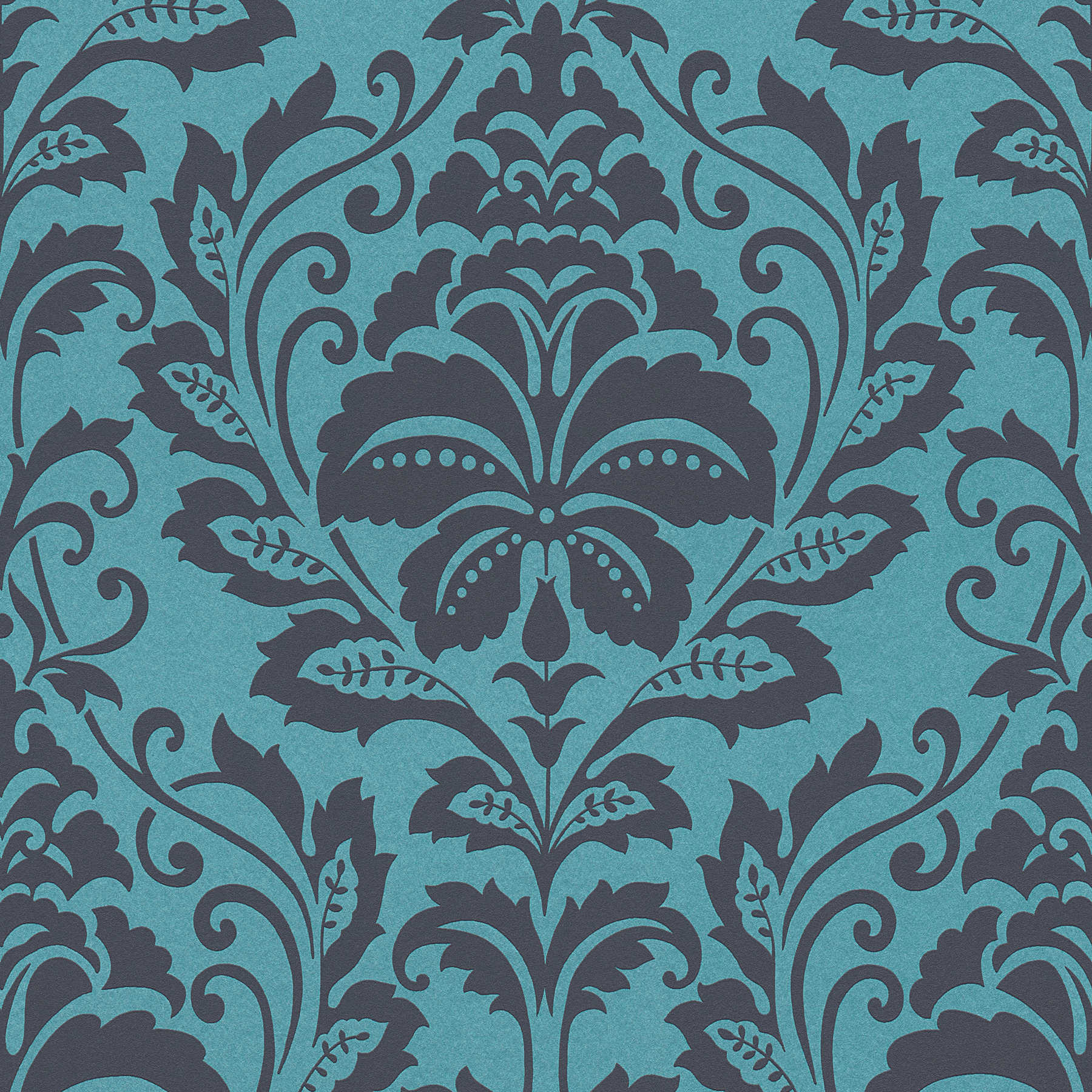 Papier peint néo-classique Ornament, floral - bleu, noir
