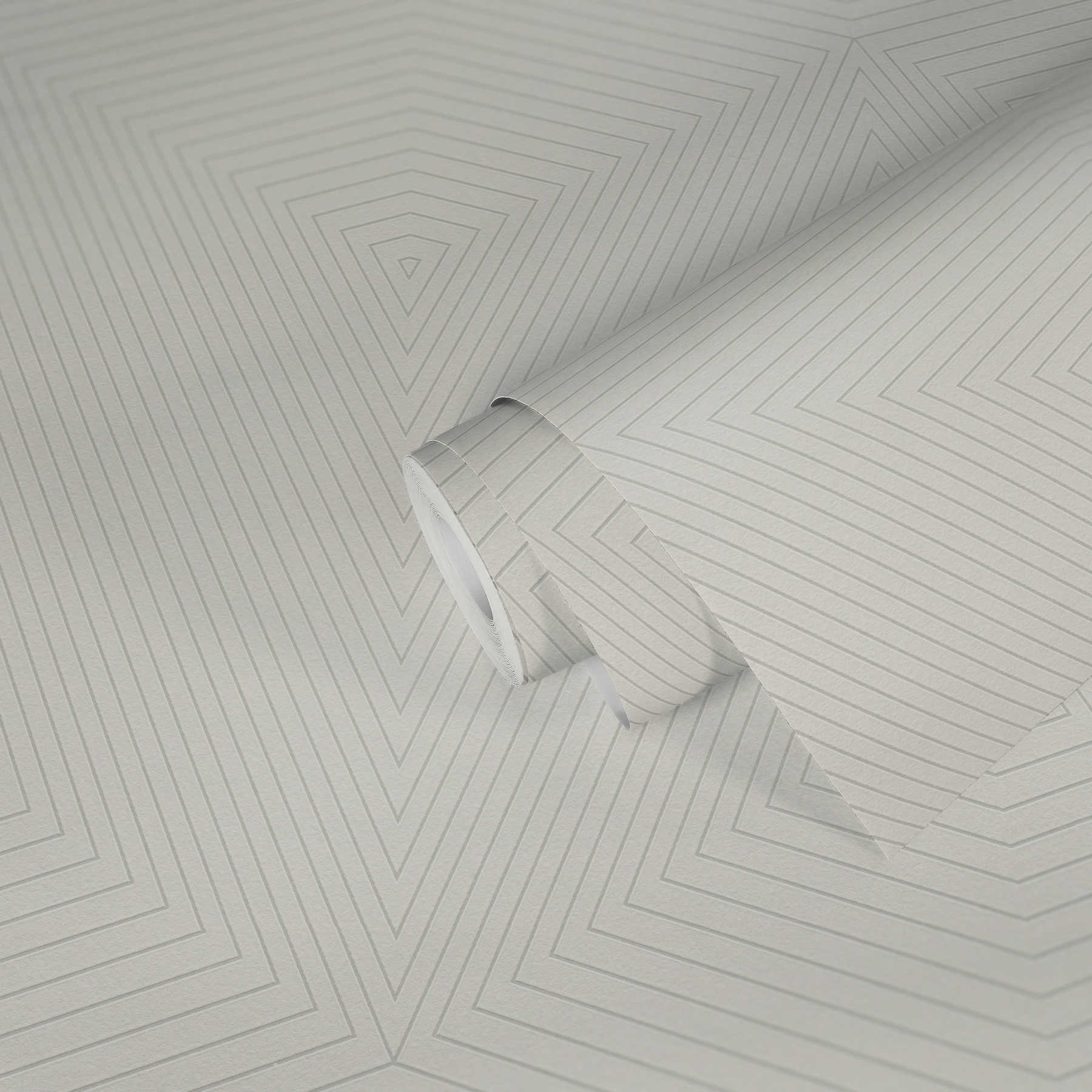             Papel pintado no tejido con diseño de líneas, diamantes y efecto metálico - crema, blanco
        