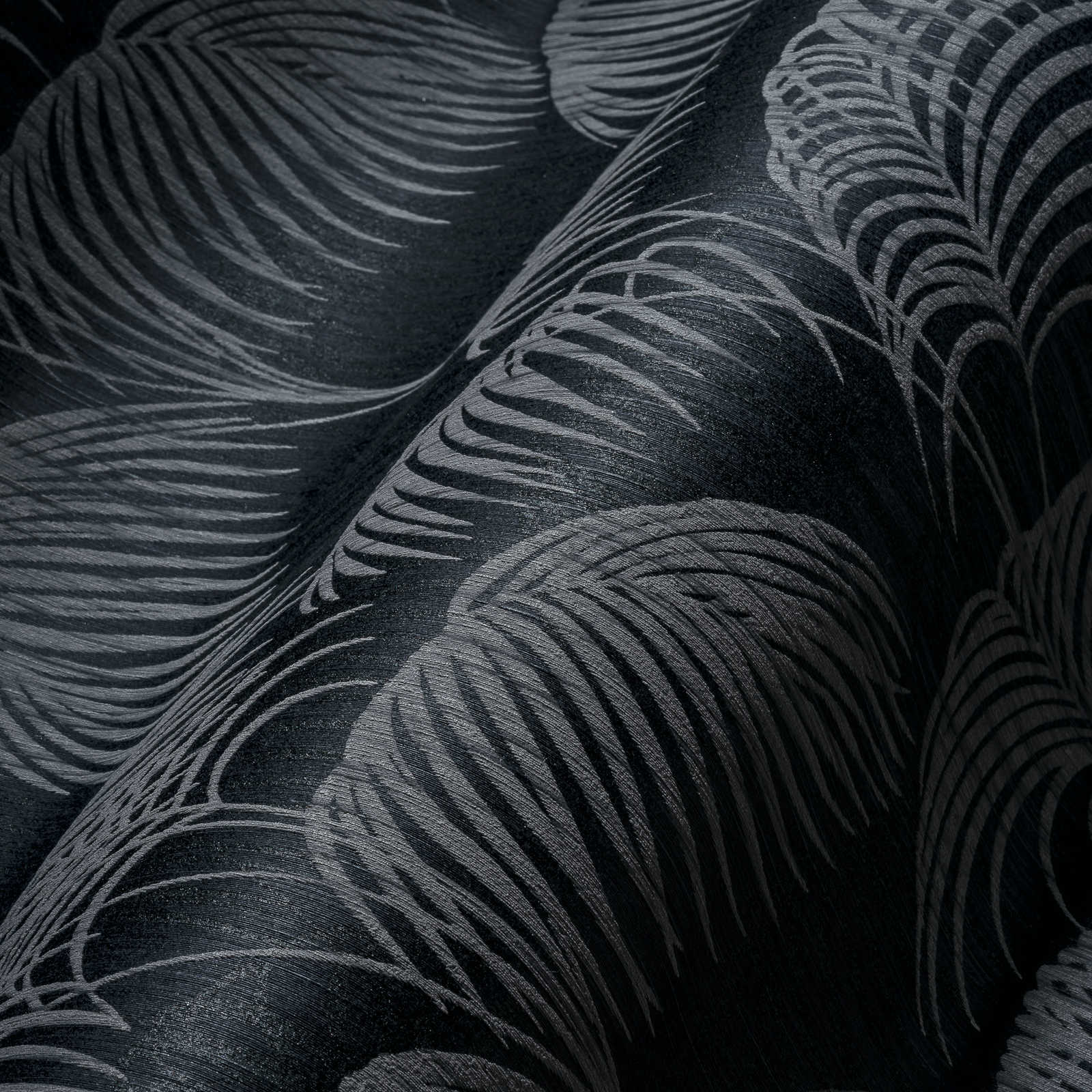             Papier peint Feuilles de palmier Motif naturel avec effet de profondeur - gris, noir
        