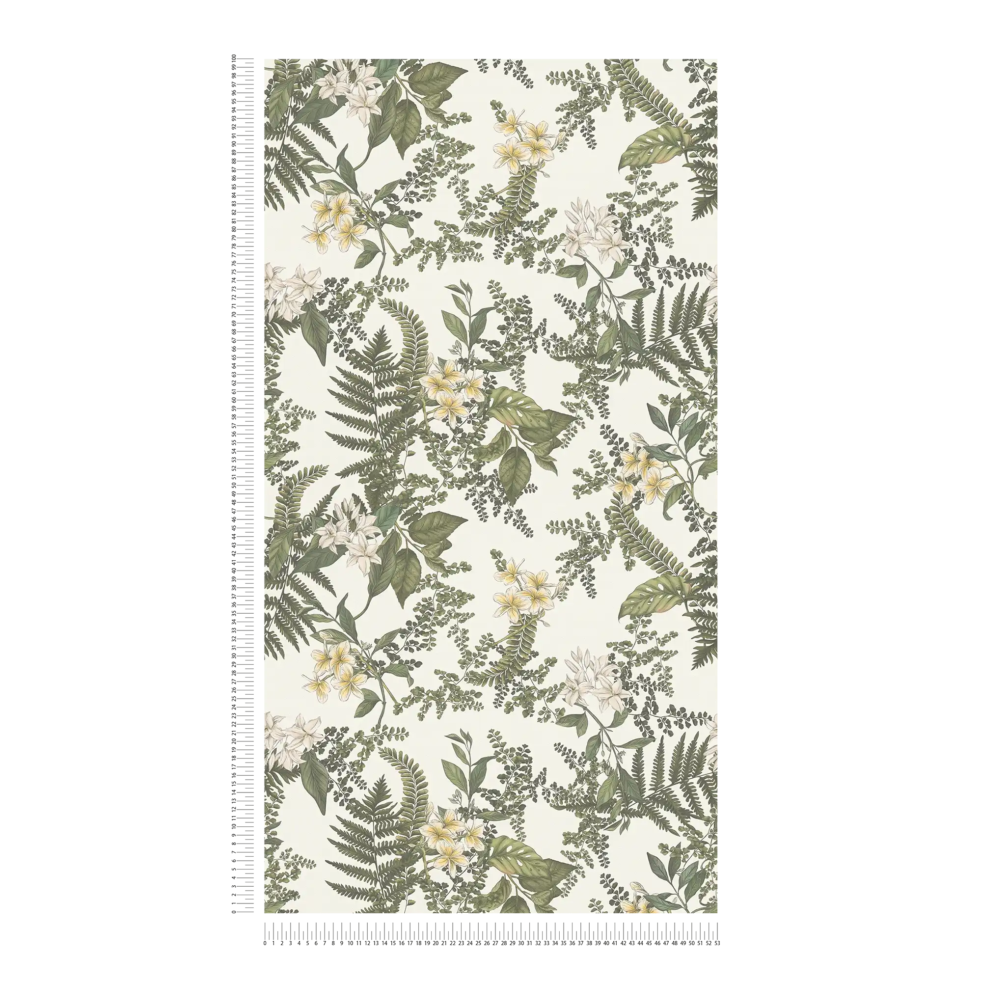             Floral wallpaper modern with flowers & grasses textured matt - white, dark green, yellow
        