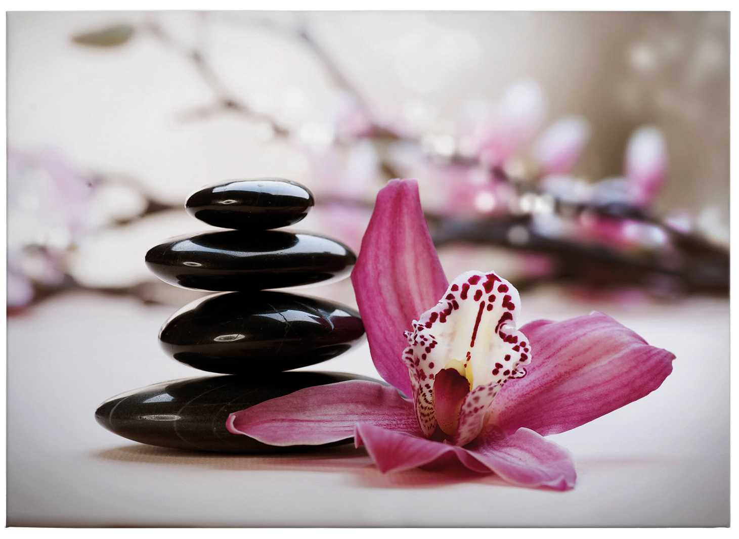             Canvas print wellness design orchid and massage stones
        