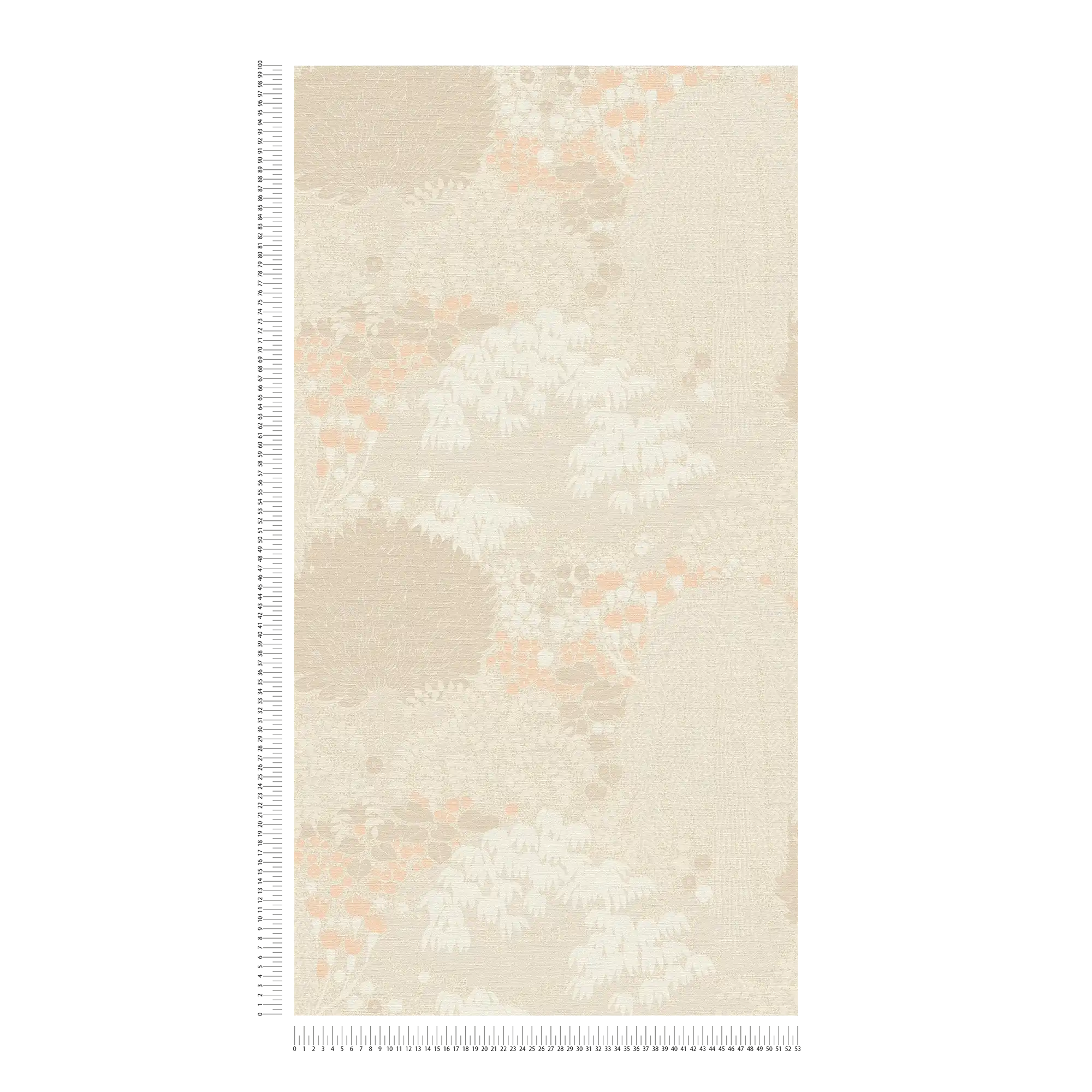            papier peint en papier floral avec feuilles légèrement structuré, mat - beige, crème, rose
        