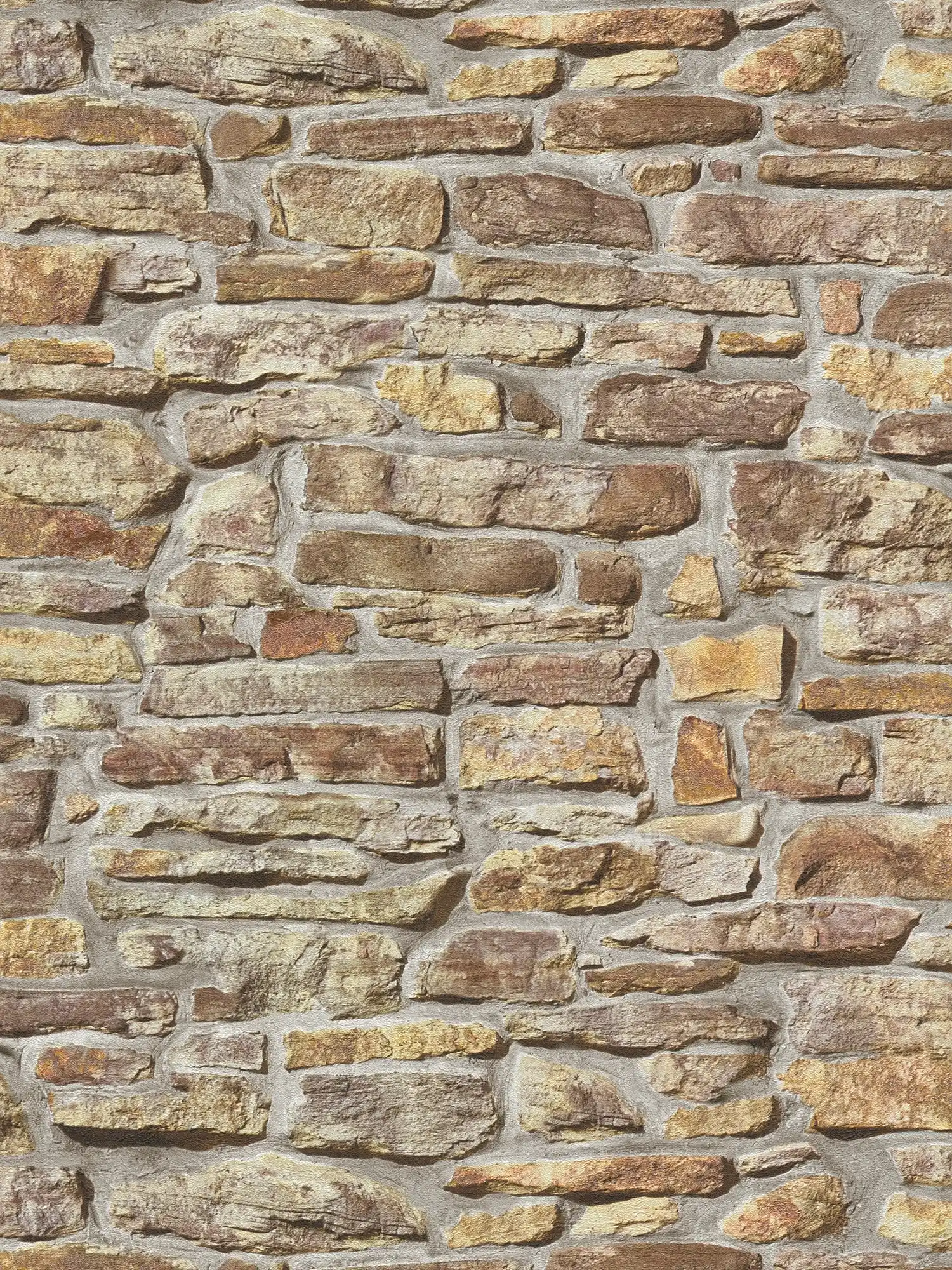 Non-woven wallpaper natural stone wall optics - beige, yellow, brown
