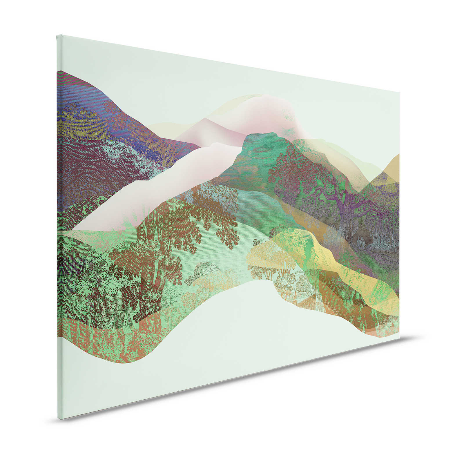 Magic Mountain 3 - Quadro su tela con montagne verdi dal design moderno - 1,20 m x 0,80 m
