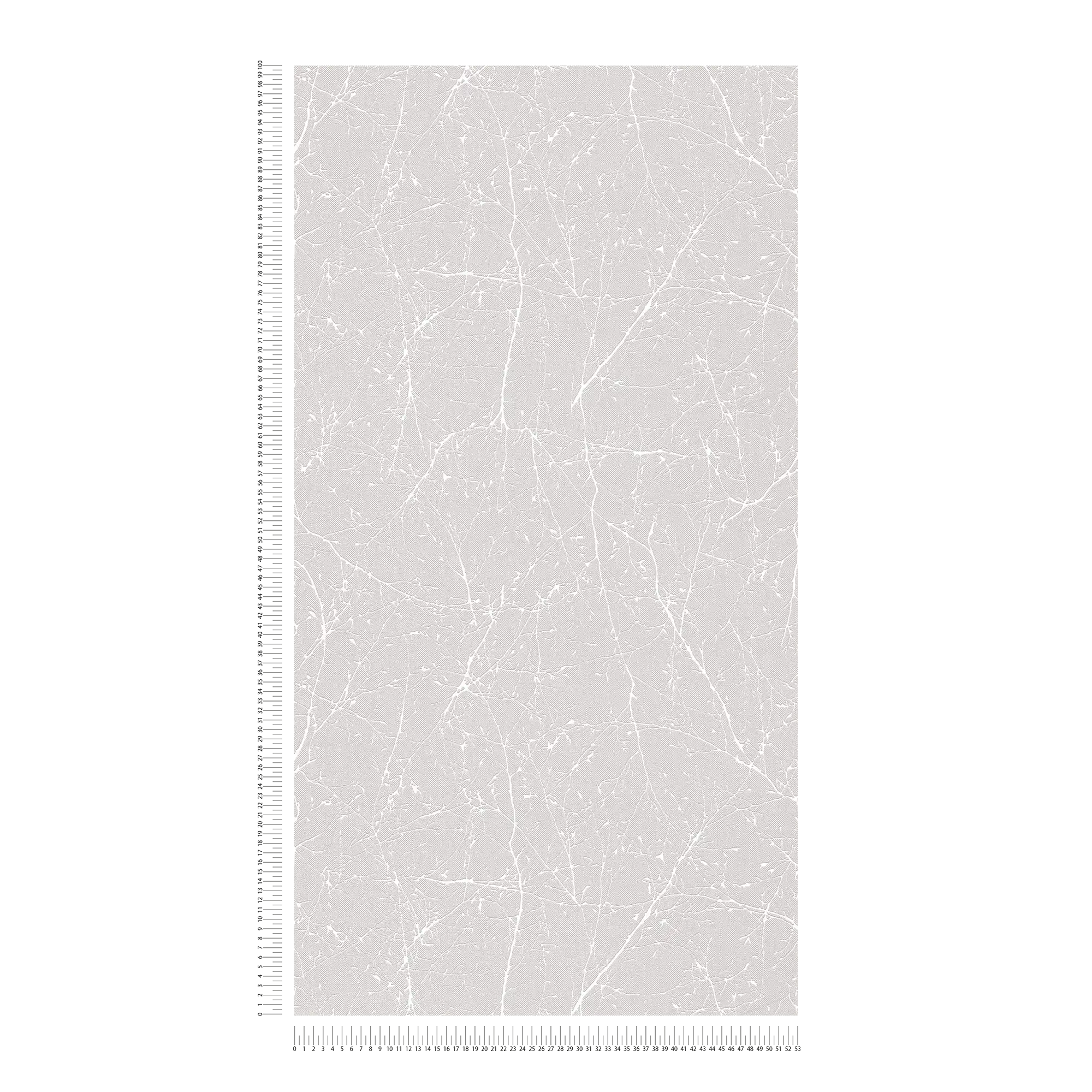             Carta da parati in tessuto non tessuto con fiori e ramoscelli in stile lino - grigio, bianco
        