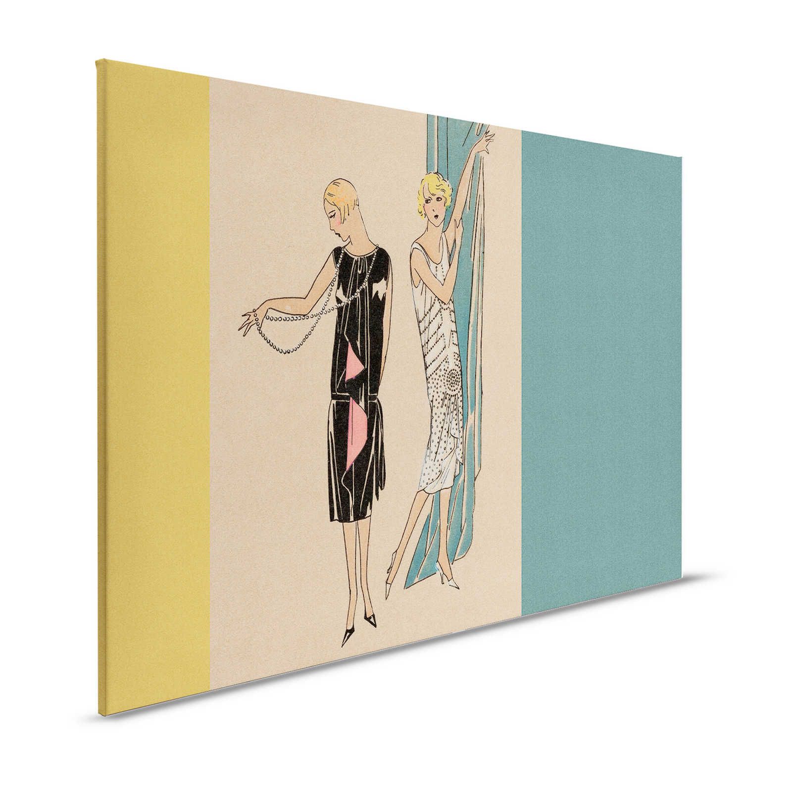 Parisienne 2 - Canvas painting Fashion 20s Retro Style in Petrol & Yellow - 1.20 m x 0.80 m
