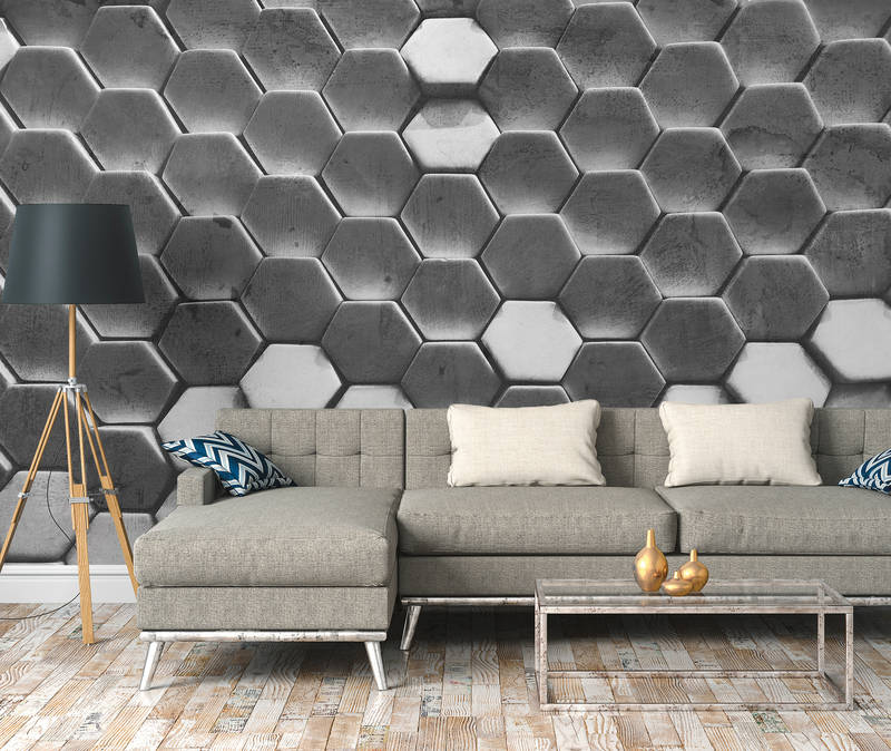             3D Photo wallpaper with metallic pattern - grey, white
        
