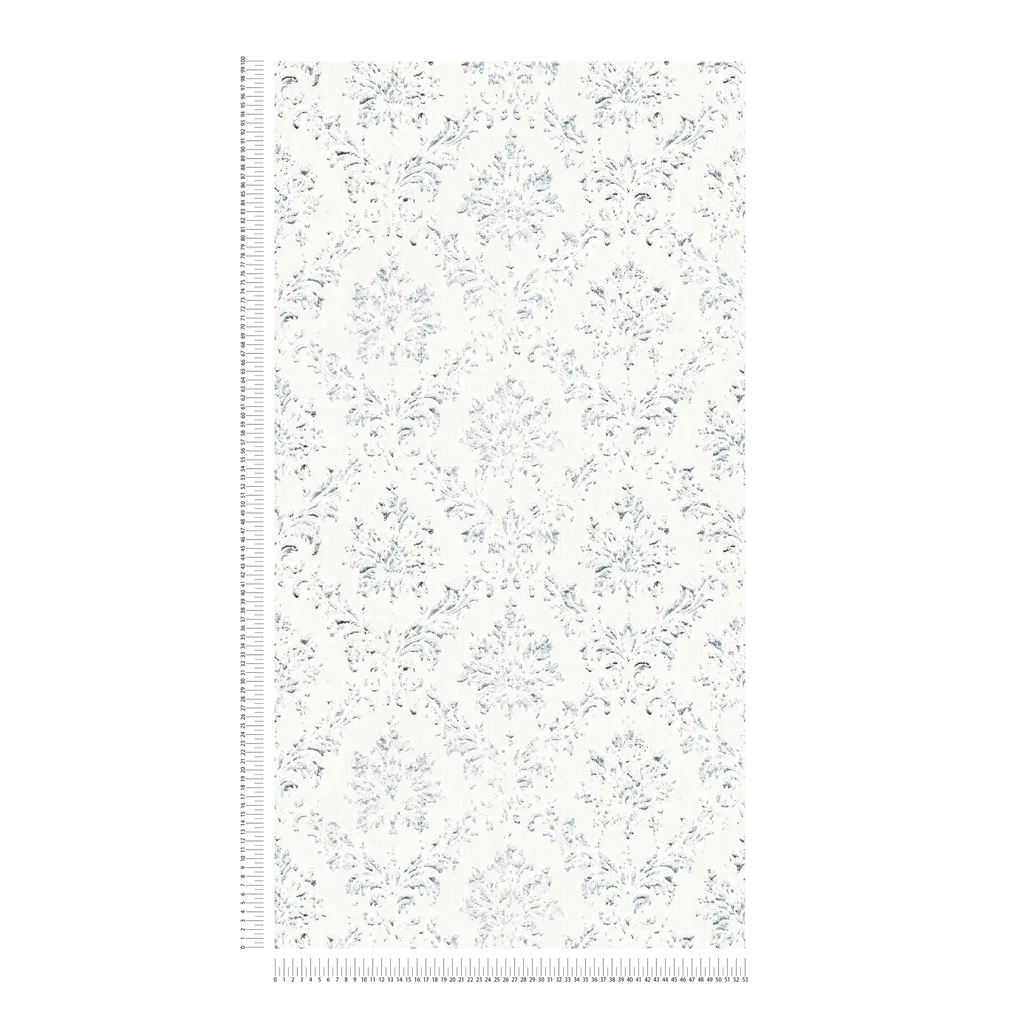             Carta da parati con ornamenti d'argento in look used - bianco, argento
        