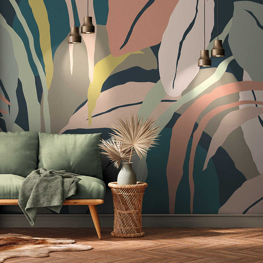 Papier peint avec motif abstrait de feuilles - beige, multicolore - intissé structuré
