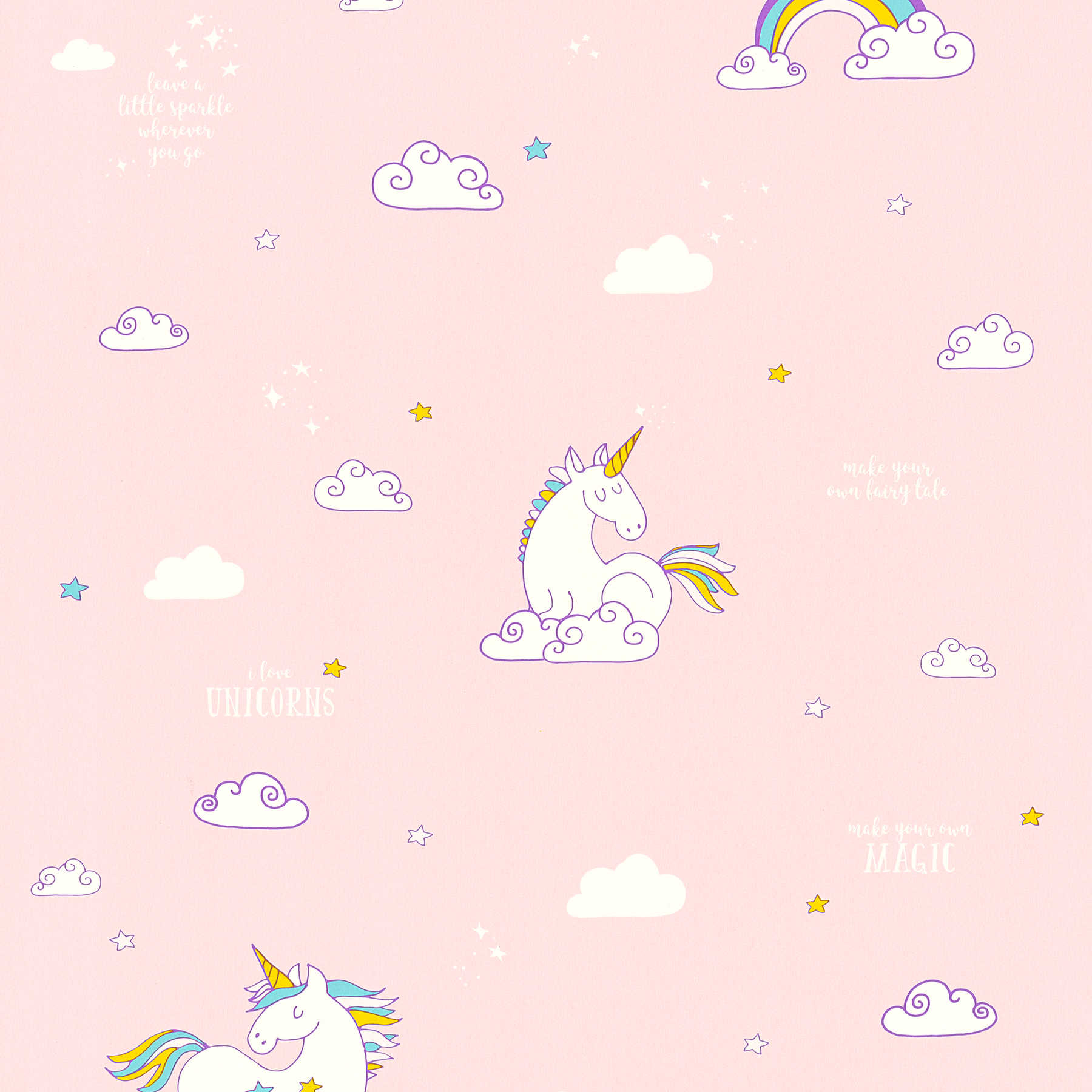         Pink unicorn wallpaper for Nursery- Pink, Yellow
    