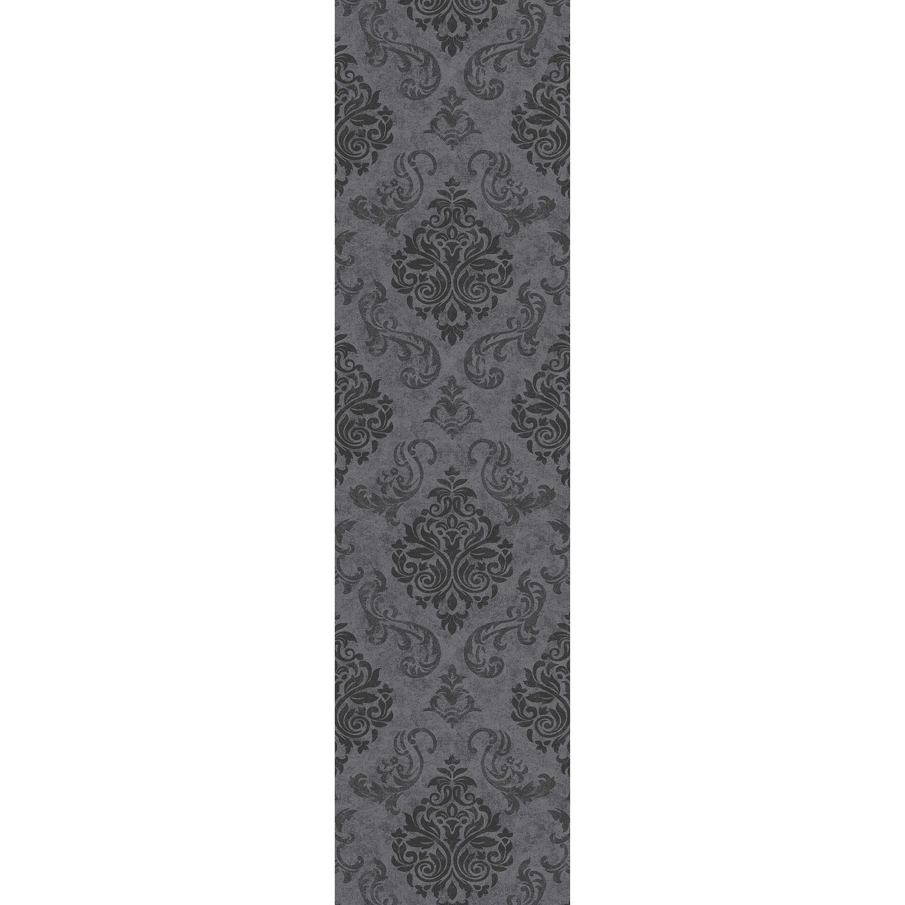Papel pintado de ornamento barroco con patrón de estructura en aspecto usado - negro
