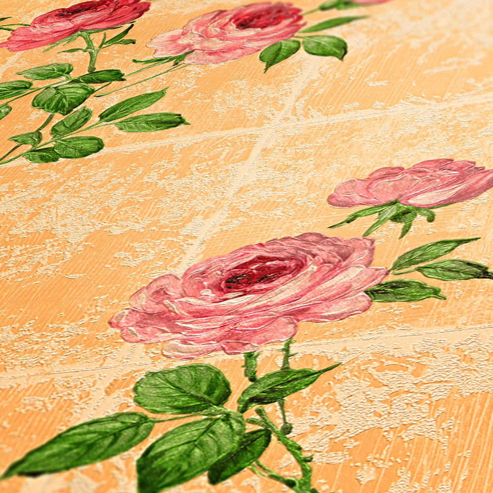             Carta da parati Tile optics rustica con rose - multicolore
        