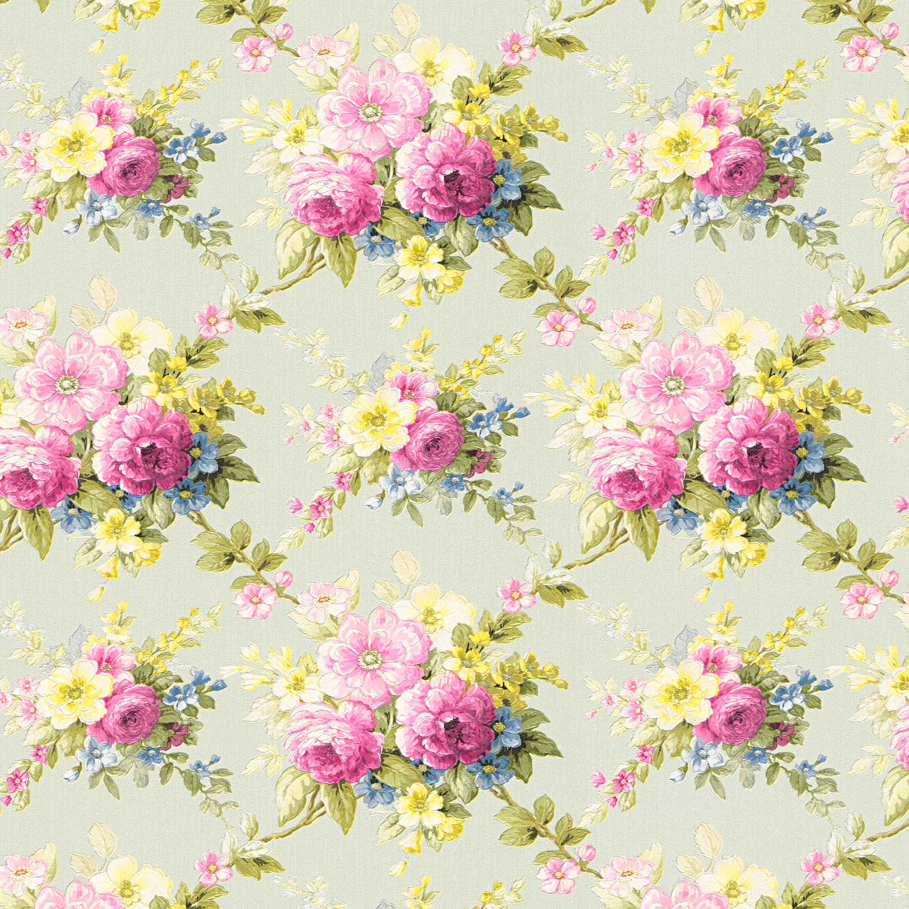 Flowers wallpaper peonies in vintage style - colourful, green

