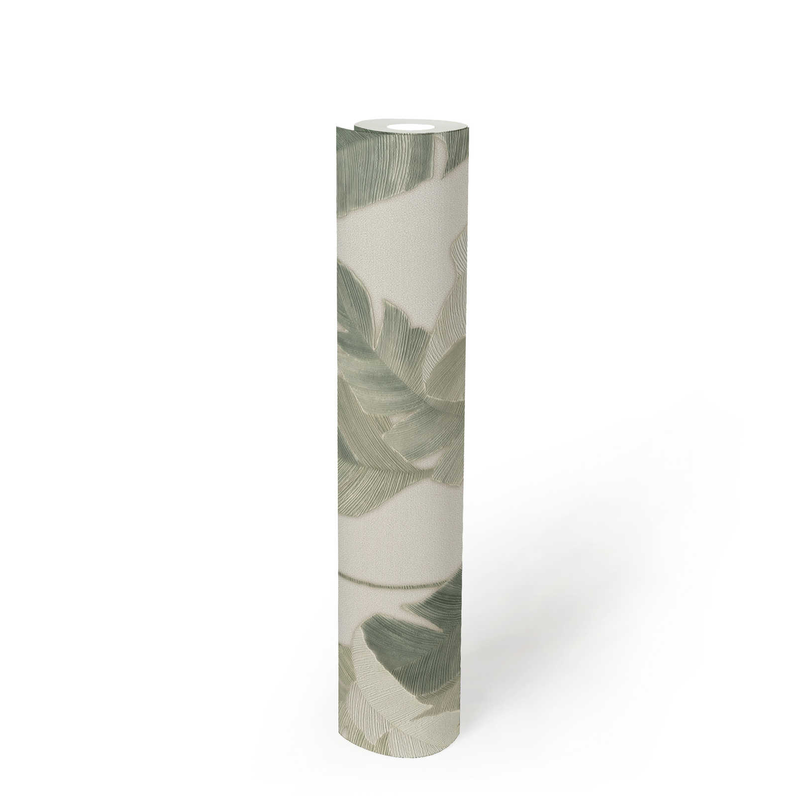             Papel pintado no tejido con hojas de palmera en color claro - blanco, verde, azul
        