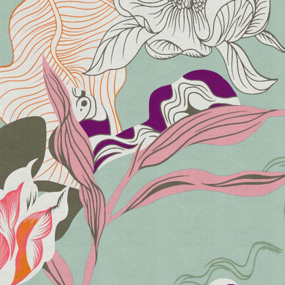            papier peint en papier panoramique »botany 1« - motifs floraux abstraits avec des accents oranges sur une structure en lin discrète - intissé premium lisse et légèrement brillant
        