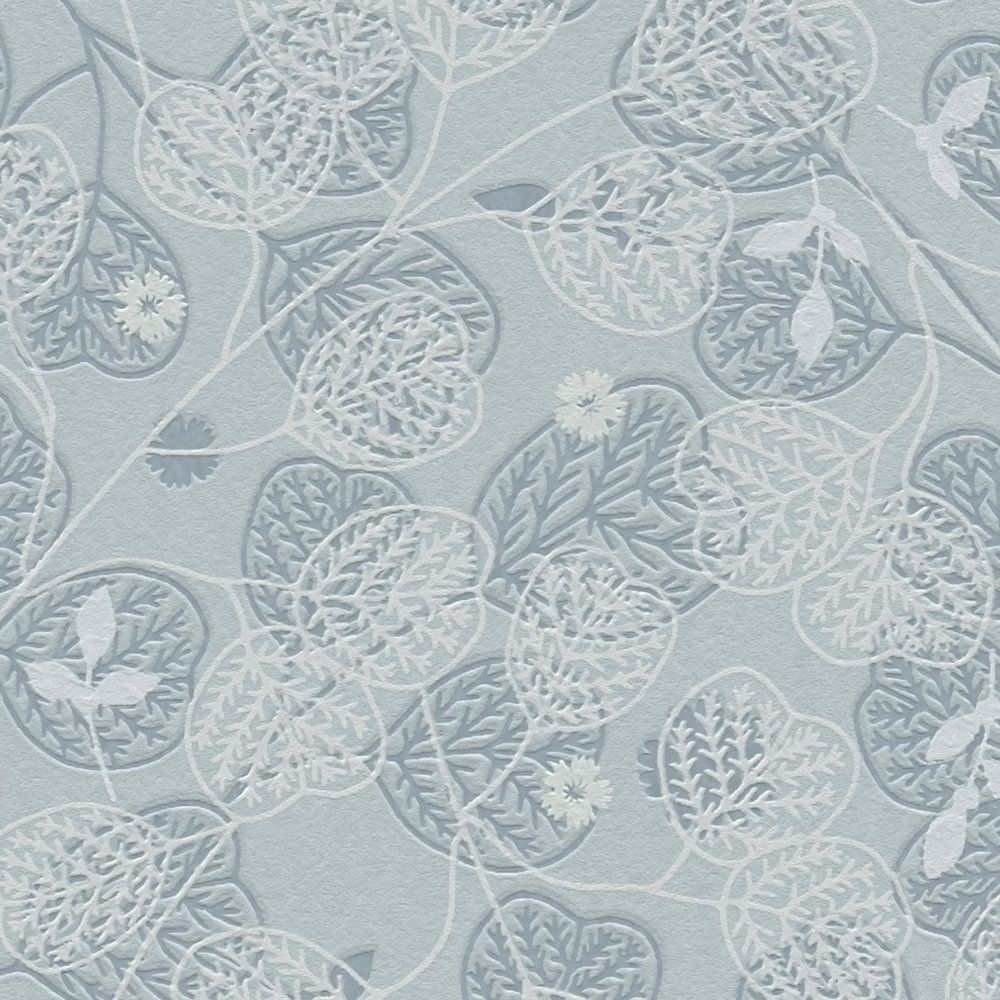             Arazzo floreale in tessuto non tessuto con foglie e fiori - Blu, bianco
        