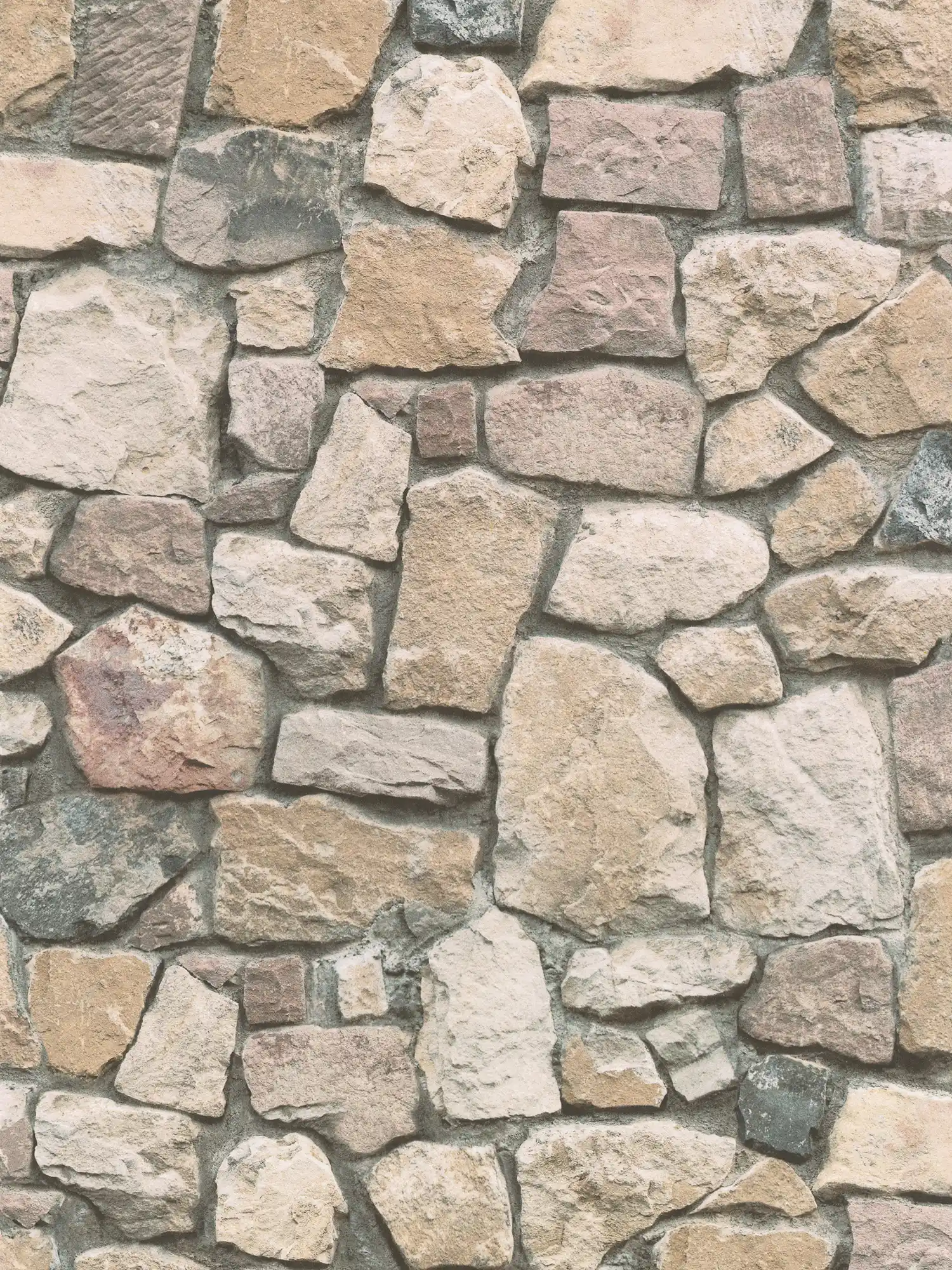 3D wallpaper with stone look & masonry - grey, cream
