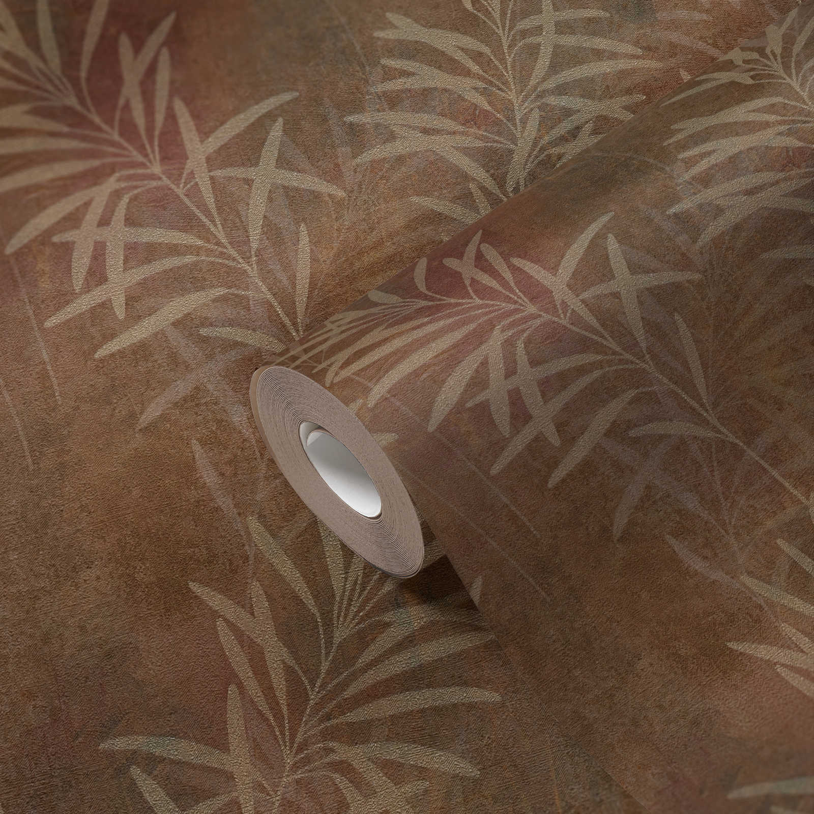             Papel pintado no tejido con motivos de hierba y estructura fina - marrón, beige, metálico
        