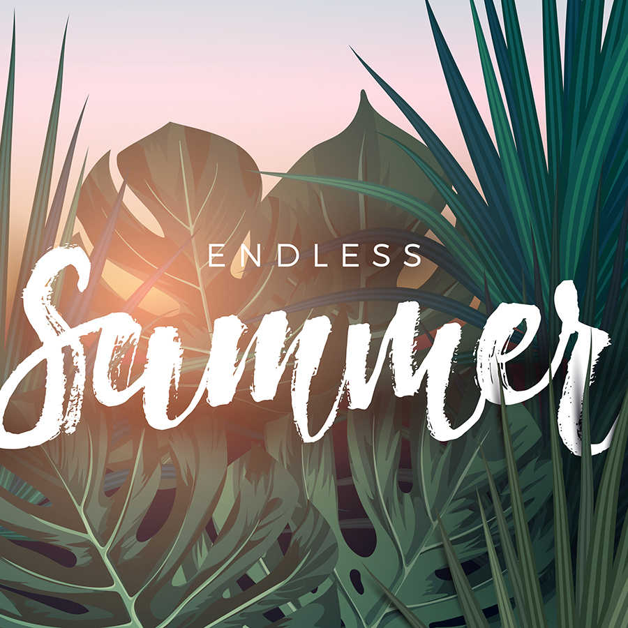 Grafisch behangpapier "Endless Summer" belettering op parelmoer gladde fleece
