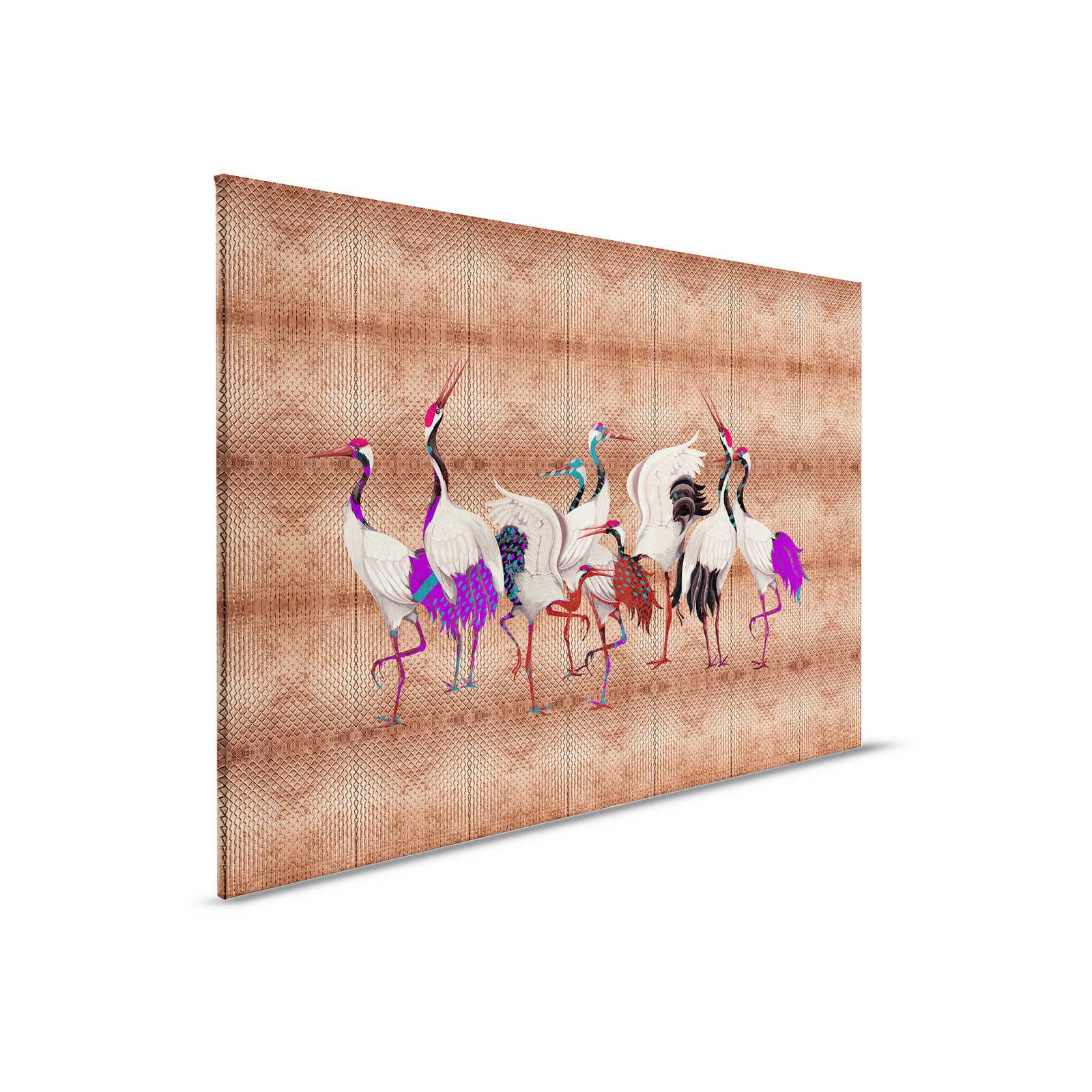         Land of Happiness 2 - Metallic canvas print copper with colourful crane motif - 0.90 m x 0.60 m
    