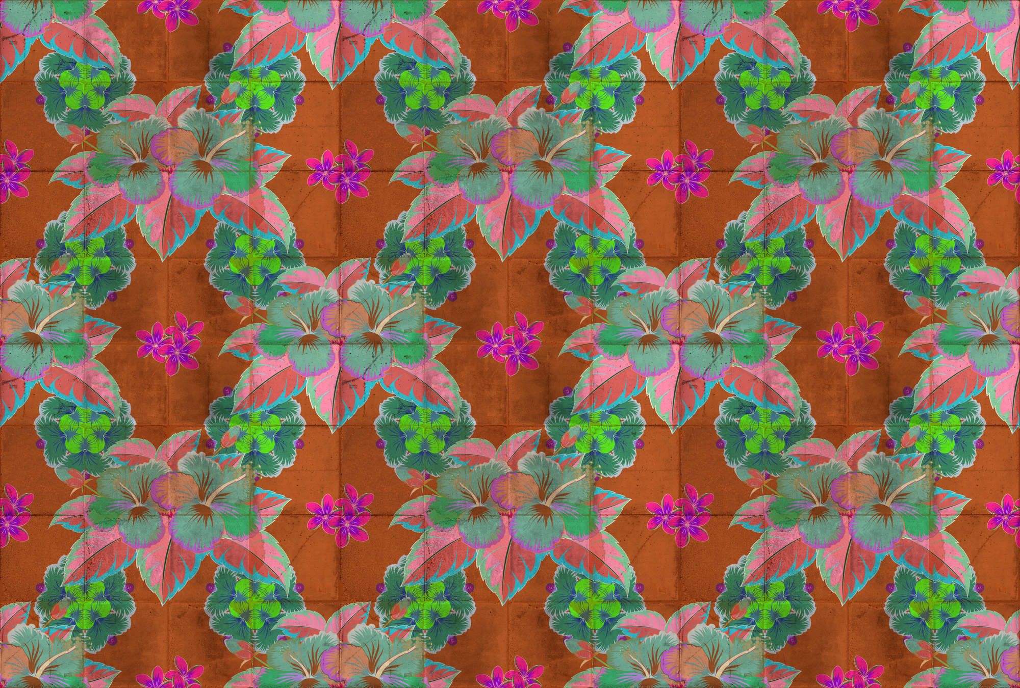             Photo wallpaper »pierre« - Leaf design with kaleidoscope effect on concrete tile structure - Smooth, slightly pearlescent non-woven fabric
        