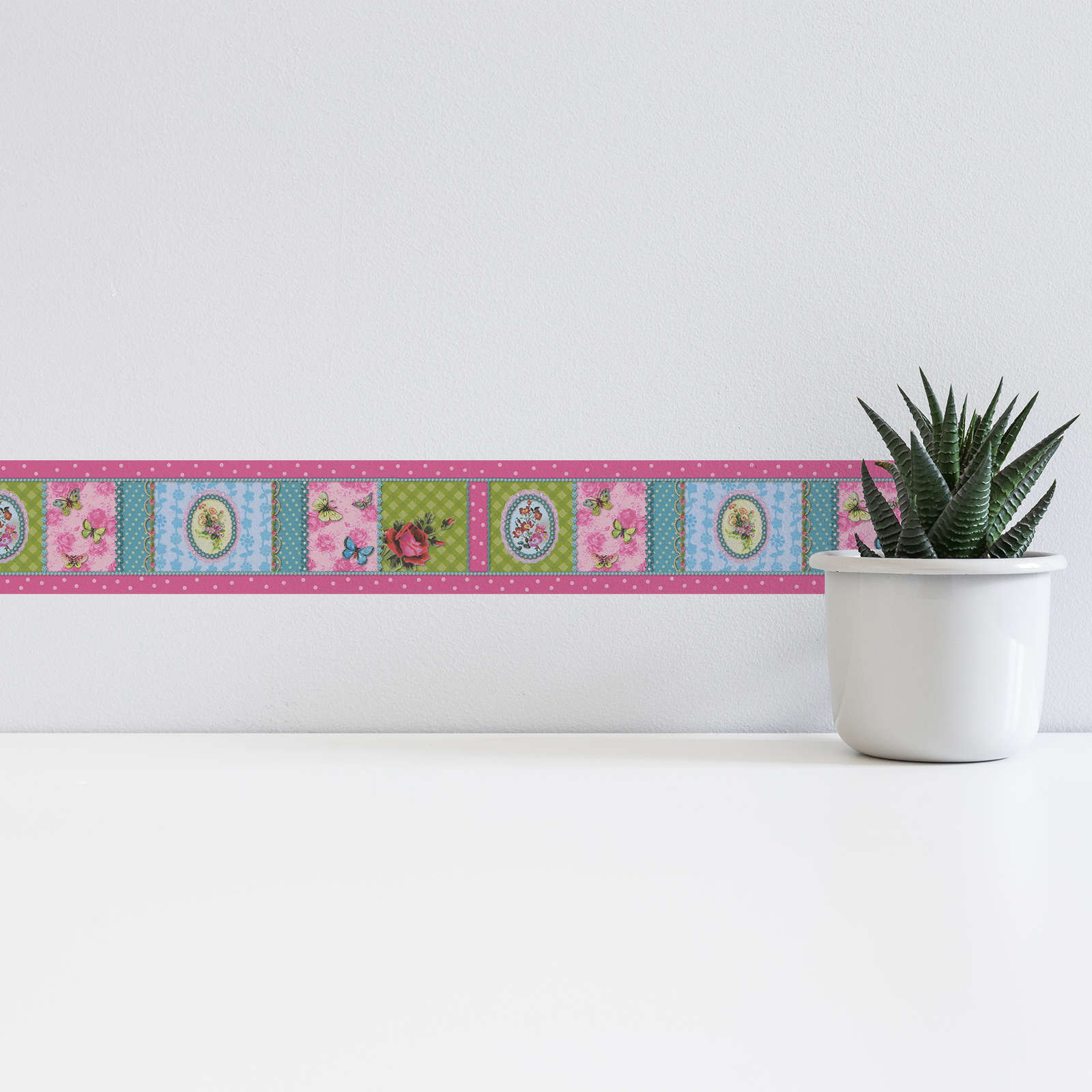             Wallpaper border OILILY pattern dots & flowers - multicoloured
        