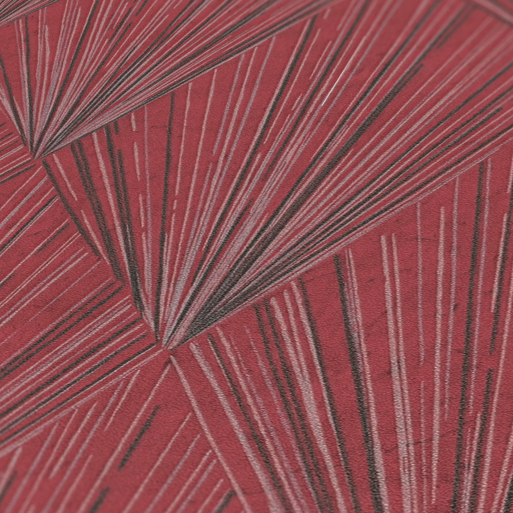             Papel pintado con un moderno diseño Art Deco y efecto metálico - metálico, rojo, negro
        