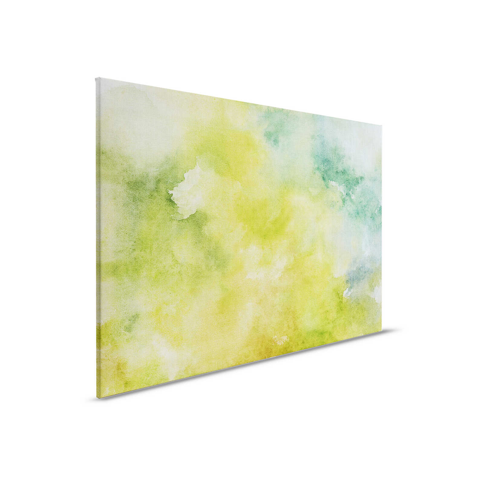 Acuarelas 3 - Motivo de acuarela verde como cuadro en lienzo con aspecto de lino natural - 0,90 m x 0,60 m
