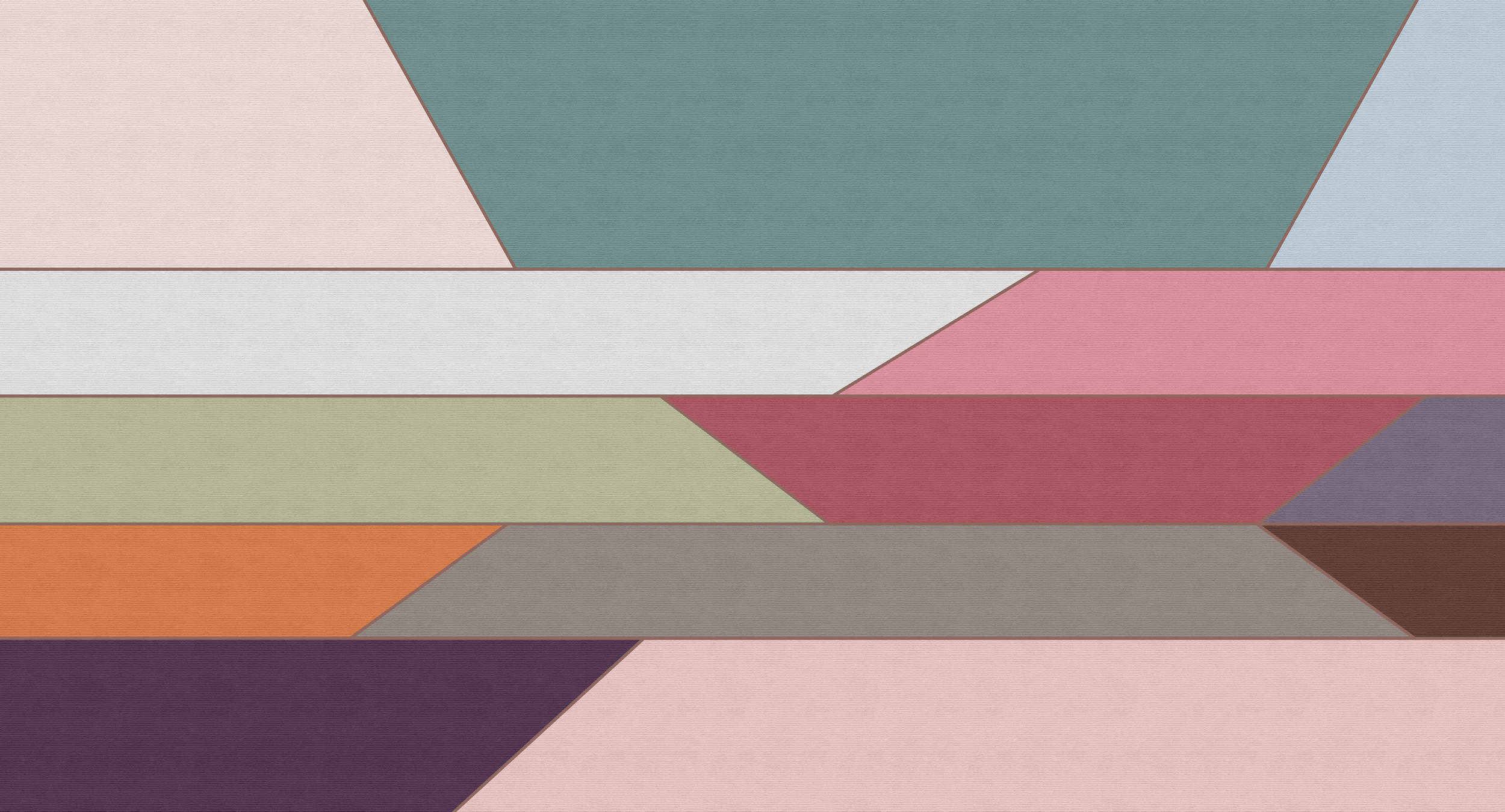             Geometry 2 - Papier peint avec motif de rayures horizontales multicolores dans une structure côtelée - beige, bleu | À structure Intissé
        