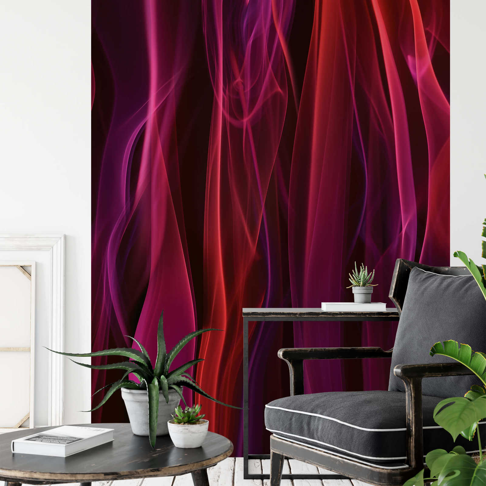             Papier peint panoramique fumée colorée - rouge, violet, noir
        