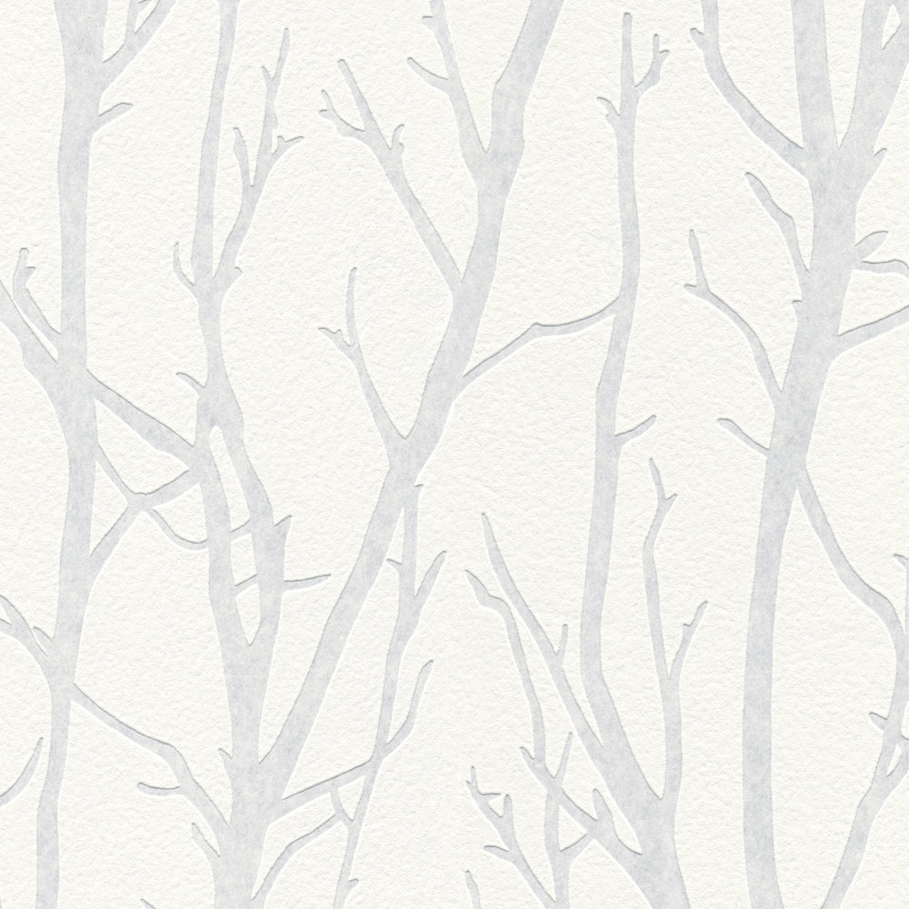             Papier peint à peindre avec motif de branches et aspect 3D - à peindre, blanc
        