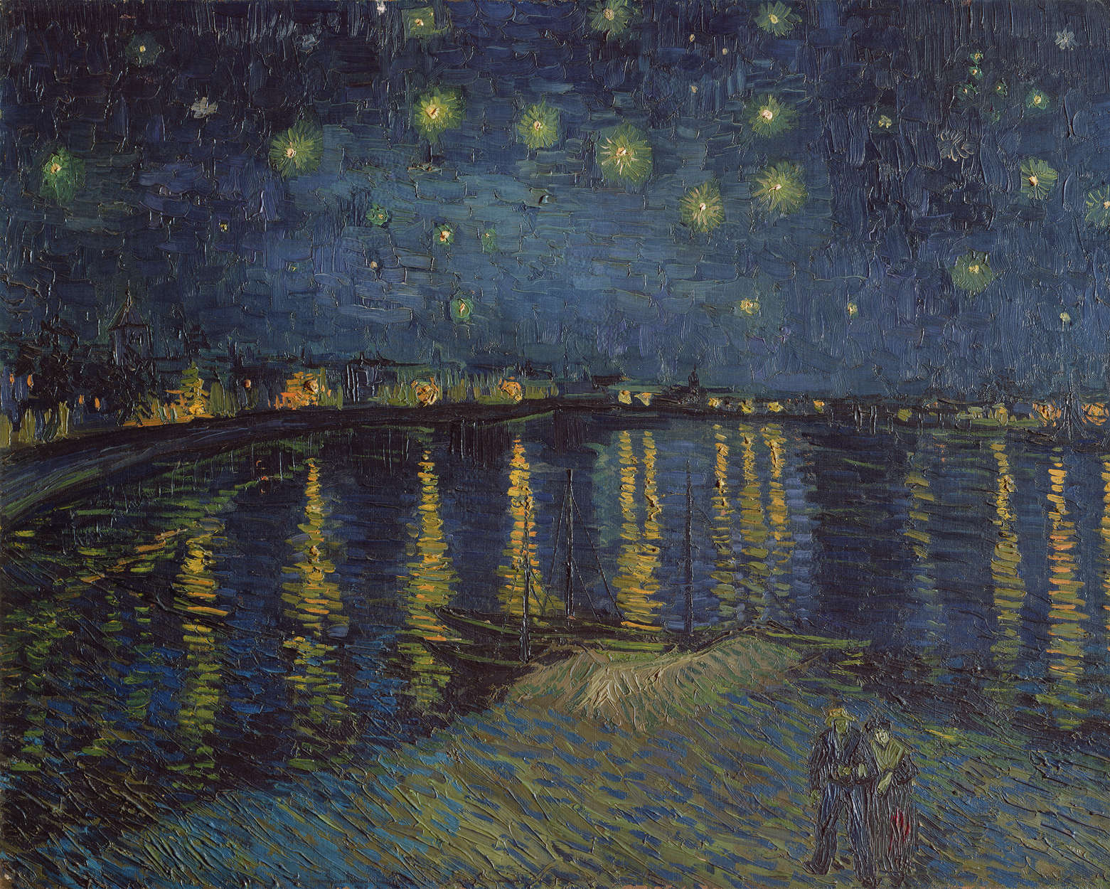             Sterrennacht boven de Rhône" muurschildering van Vincent van Gogh
        